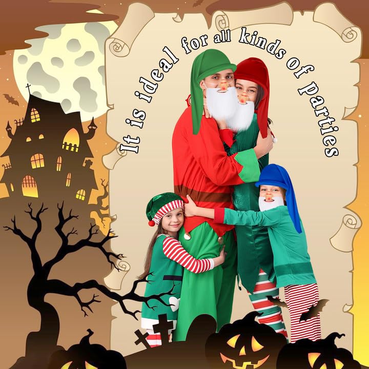 21Pcs Halloween Dwarf Costume Accessories, Colorful Dwarf Hats Set with Large Nose and White Beard,Christmas Cosplay Party