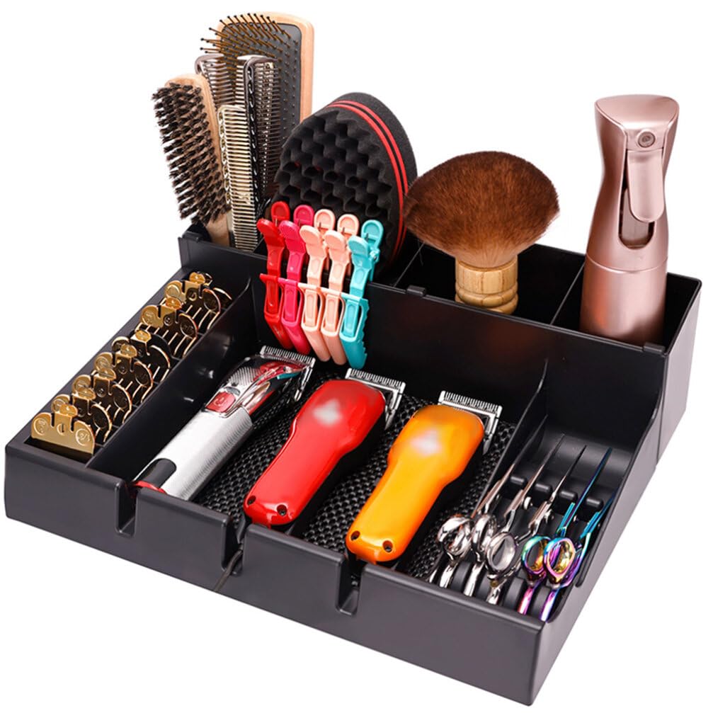Alipis Barber Clipper Tray, Barber Station Organizer with 3 Notches, Hair Trimmer Holder Case Hair Scissors Storage Box