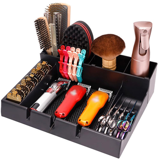 Alipis Barber Clipper Tray, Barber Station Organizer with 3 Notches, Hair Trimmer Holder Case Hair Scissors Storage Box
