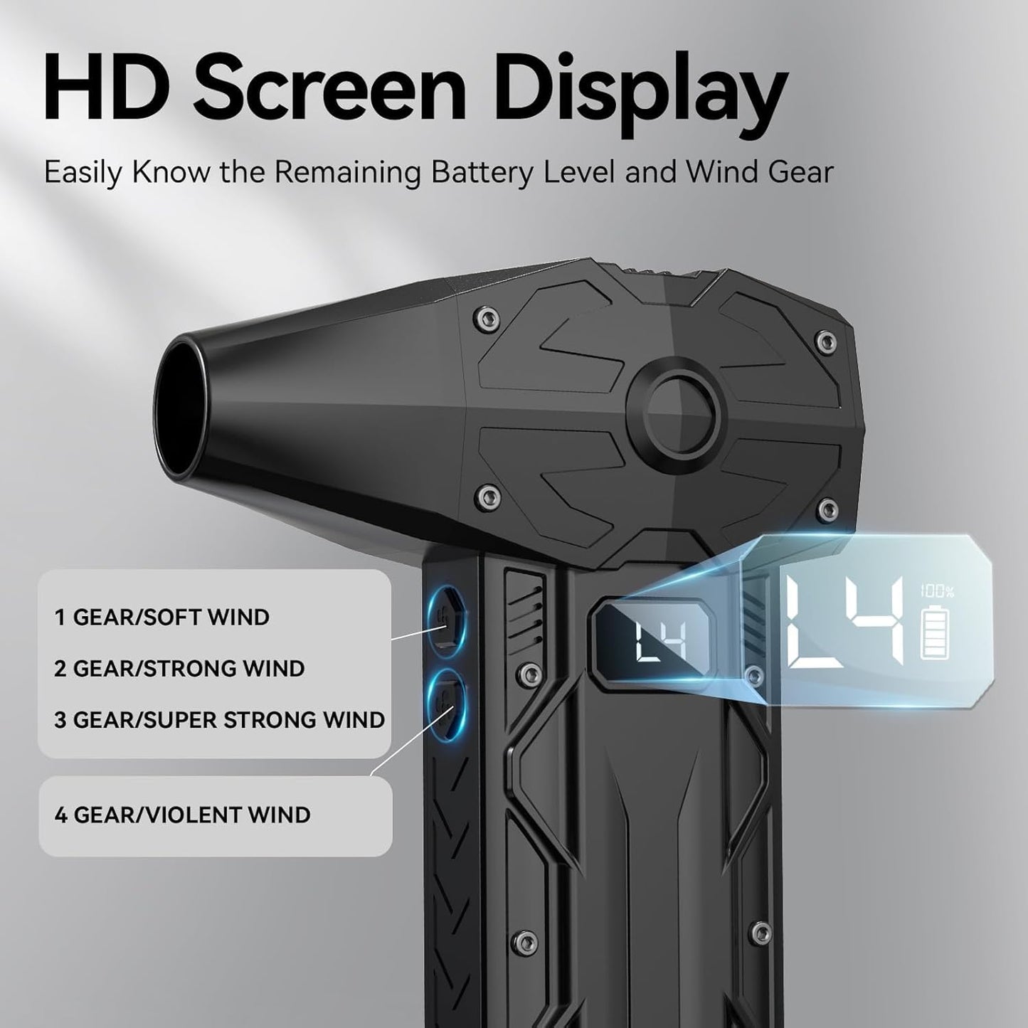 Compressed Air Duster, 4-Gear Adjustable 350000RPM Electric Air Duster,Jet Dry Blower Replace Air Can - No Canned Air Duster，10000mAh Rechargeable Air Blower for Deep Computer Clean (Black-2)