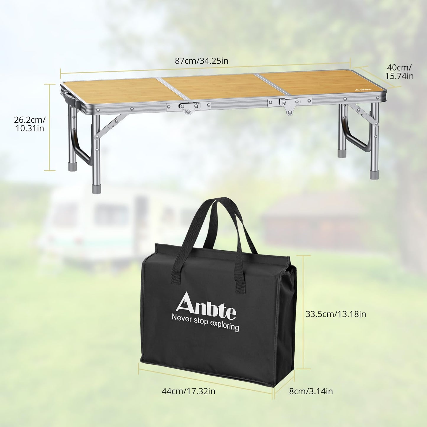 Anbte 3ft Low Folding Picnic Table, Thicker Aluminum Small Camping Table with Storage Bag, Portable Handle, Lightweight, for Camping Beach Party Picnic Floor, 34.2" x 15.7" x 10.3", Yellow