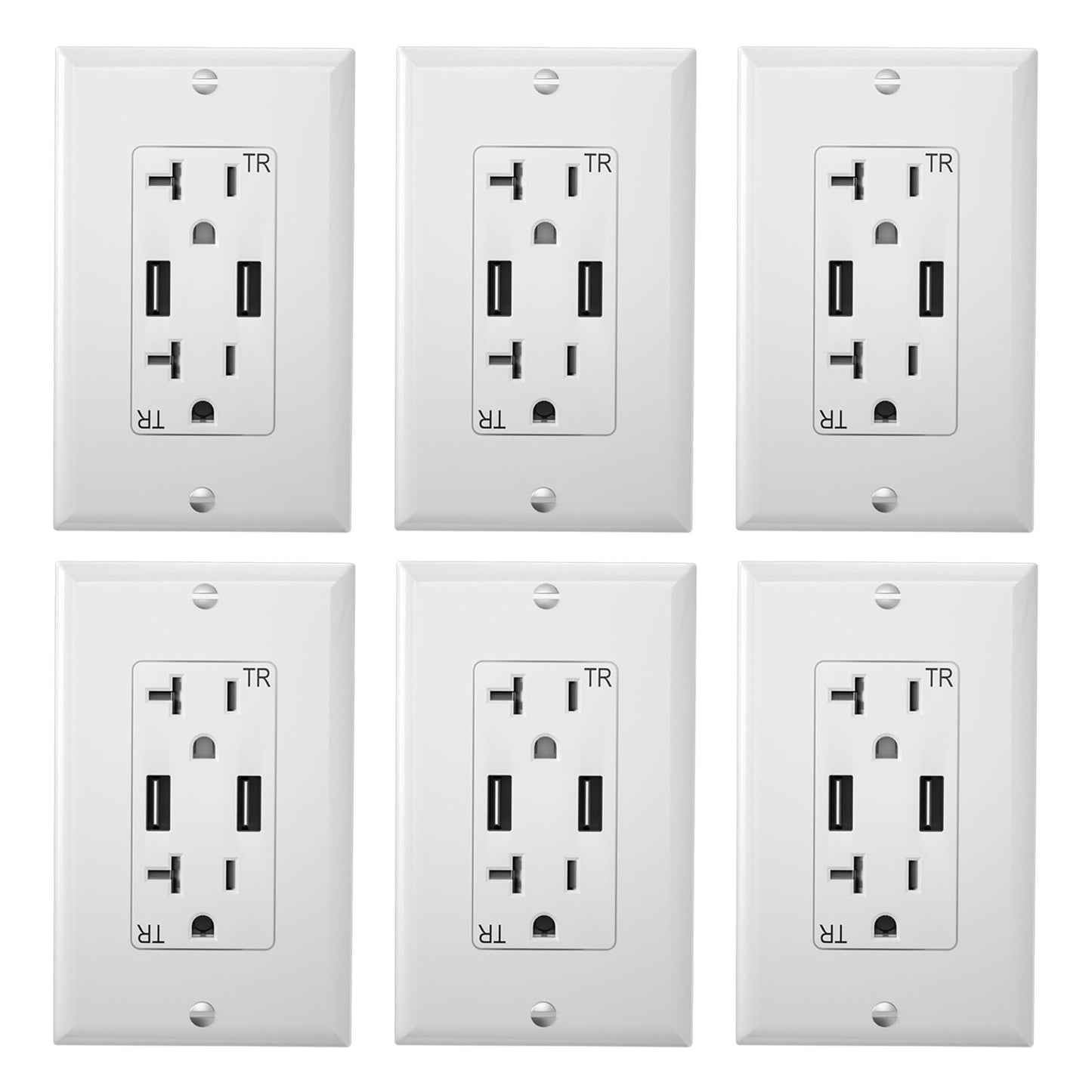 Oviitech USB Outlet High Speed Charger 4.2A Charging Capability, 20 Amp Tamper-Resistant Receptacle Plug Wall Socket, ETL Listed, Wall Plate Included, White, 6 Pack
