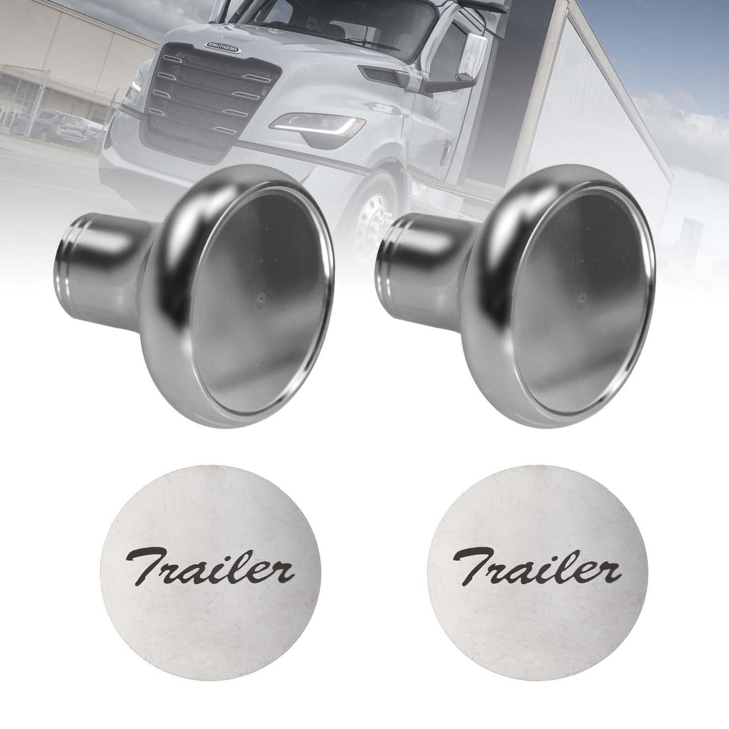 RULLINE Chrome Air Valve Knob Fit Tractor/Trailer Compatible with Peterbilt, Kenworth, Freightliner – Screw-On with Glossy Tractor/Trailer Plaques-2PCS