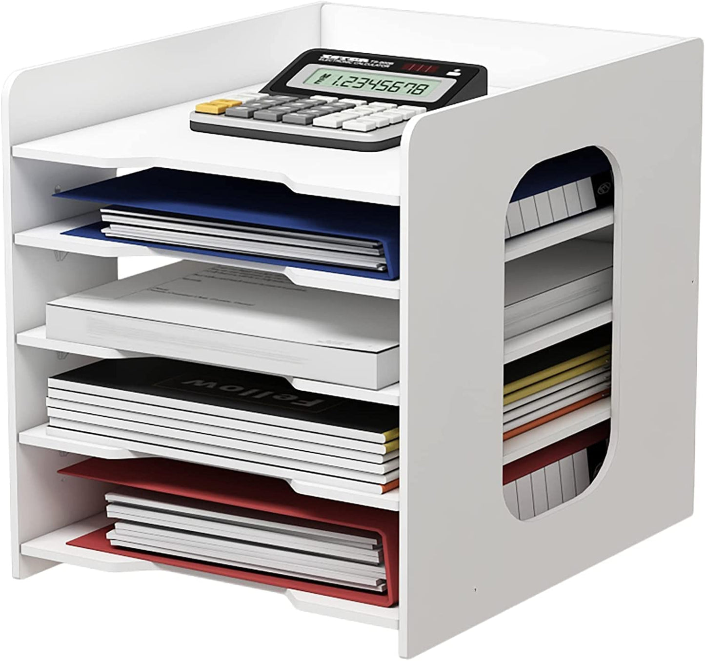YHLZLW Paper Organizer for Desk,White Desk Organizers and Storage File Holder,Letter Tray and A4 Paper Holder for Office Home and School Classroom (Size：5-Tier) (White, 5-Tier)