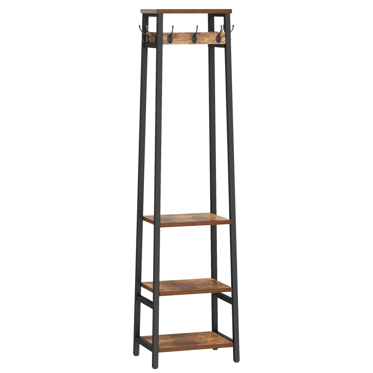 Cerlyunzan Coat Rack Freestanding, Coat Stand with 3 Shelves and 7 Hooks, Hall Tree Free Standing, Clothes Rack Stand Organizer for Bedroom, Hallway, Entryway, Living Room, Rustic Brown and Black