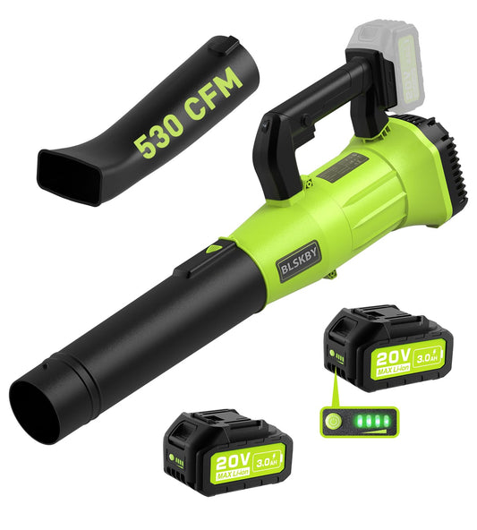 BLSKBY Leaf Blower Cordless 530CFM - 2 X 3.0Ah Battery and Fast Charger, 20V Cordless Leaf Blower with 7 Variable Speed for Yard and Garden