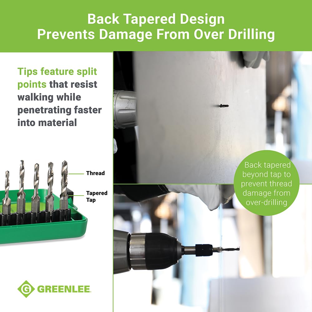 TEMPO Greenlee DTAPKIT 6-32 to 1/4-20 Combination Drill and Tap Set, 6-Piece
