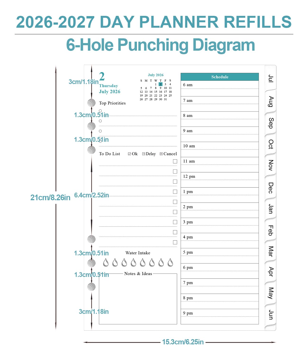 2026-2027 Planner Refills for A5 Binder - One Page a Day Daily & Monthly Planner, July 2026 - June 2027, Prioritized, To Do List, Notes, Appointment Planner, 6 Hole Punched, 5.8" x 8.3"