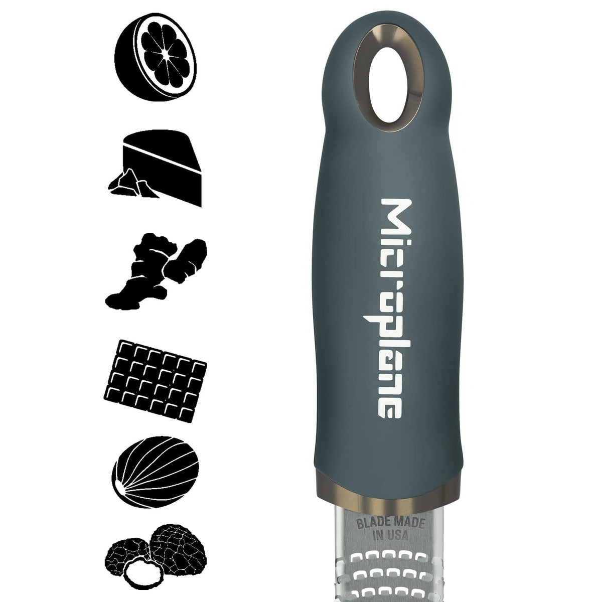 Microplane Premium Zester Grater in After Dark Gray | Lemon Zester Tool, Hard Cheese & Vegetable Grater | for Citrus, Parmesan Cheese, Garlic, Ginger, Nutmeg | Fine Stainless Steel Blade, Made in USA