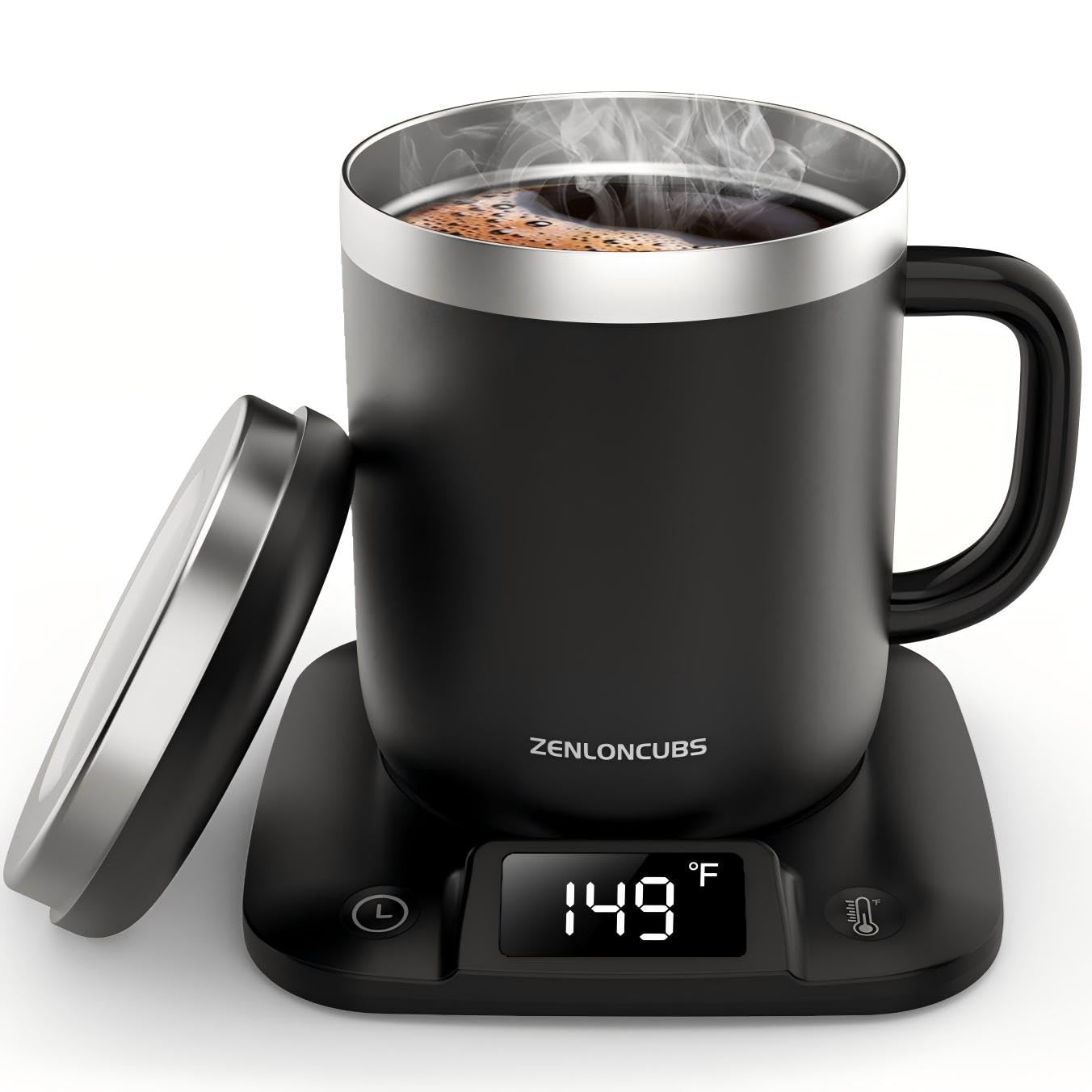 Smart Electric Heated Coffee Mug with Temperature Control, 5 Settings & Display, Auto Shut-Off, Fast Heating Warmer Set with Stainsteel Coffee Mug (17oz-Black)