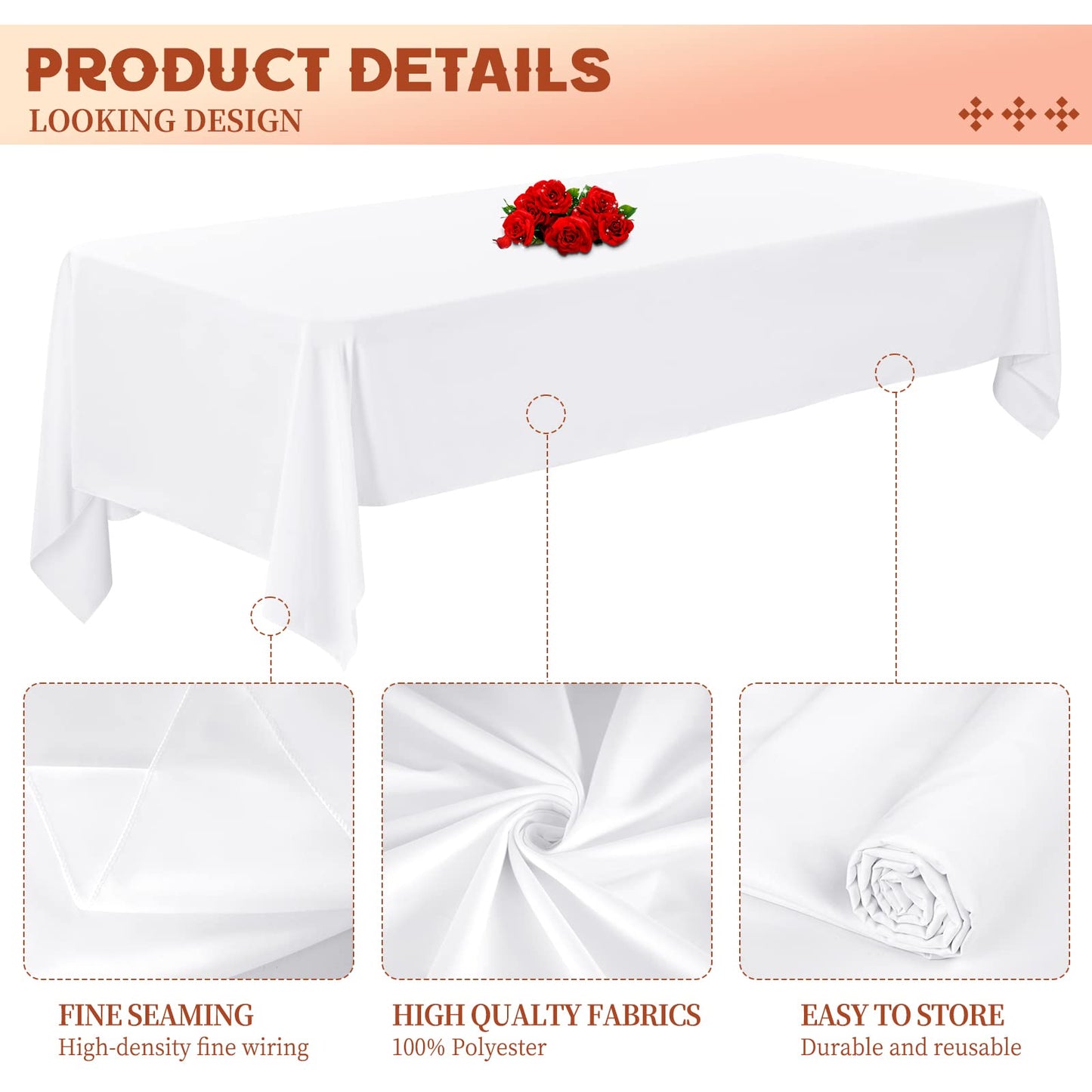 10 Pack Table Cloth White Tablecloth 60 x 102 Inch, Rectangle Table Cloth for 6 Foot Table, Wrinkle Resistant Washable Polyester Table Cover for Wedding Dining Table Buffet Parties and Camping