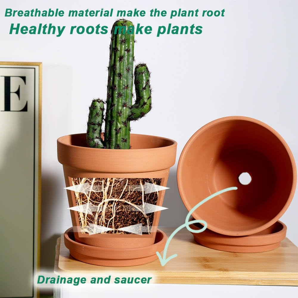 8 Inch Clay Pot for Plant with Saucer - 2 Pack Large Terra Cotta Plant Pot with Drainage Hole, Clay Planters Pot, Terracotta Pot for Indoor Outdoor Plant