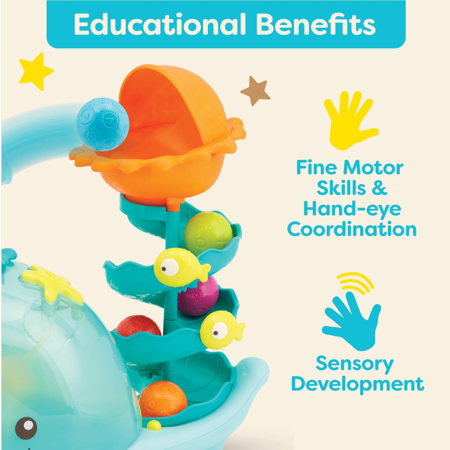 B. toys – Musical Whale Ball Popper with Lights – Developmental Sensory and Fine Motor Development – Baby Toy with 5 Balls – Babies, Toddlers – Poppity Whale – 9+ Months