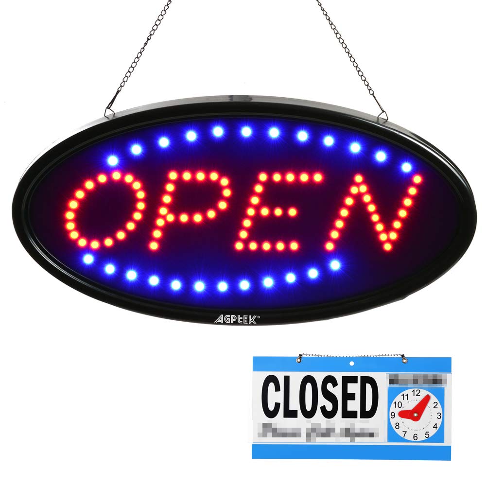 AGPTEK LED Open Sign 19x10inch LED Business Open Sign Advertisement Board Electric Display Sign, Two Modes Flashing & Steady Light, for Business, Walls, Window, Shop, bar