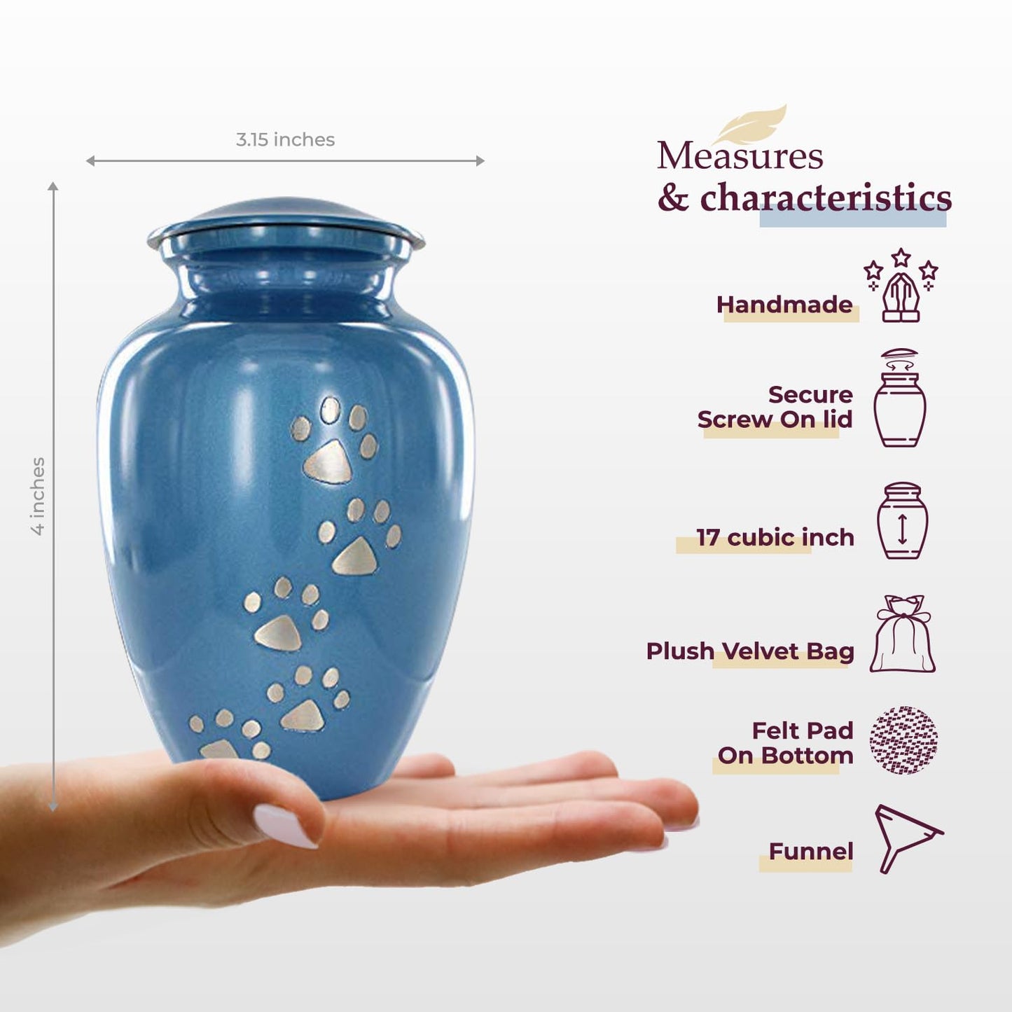 Trupoint Memorials Pet Urn for Dogs and Cats Ashes - A Loving Resting Place for Your Special Pet, Cat and Dog Urns for Ashes, Pet Cremation Urns - Blue, Small Pets up to 8 Kg