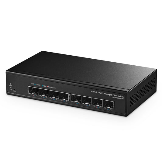 Binardat 8 Port 10 Gigabit SFP Managed Switch, Support 1G SFP and 10G SFP+ Module, 160Gbps Bandwidth, L3 Web/CLI Managed, Metal Fanless Fiber Network Switch