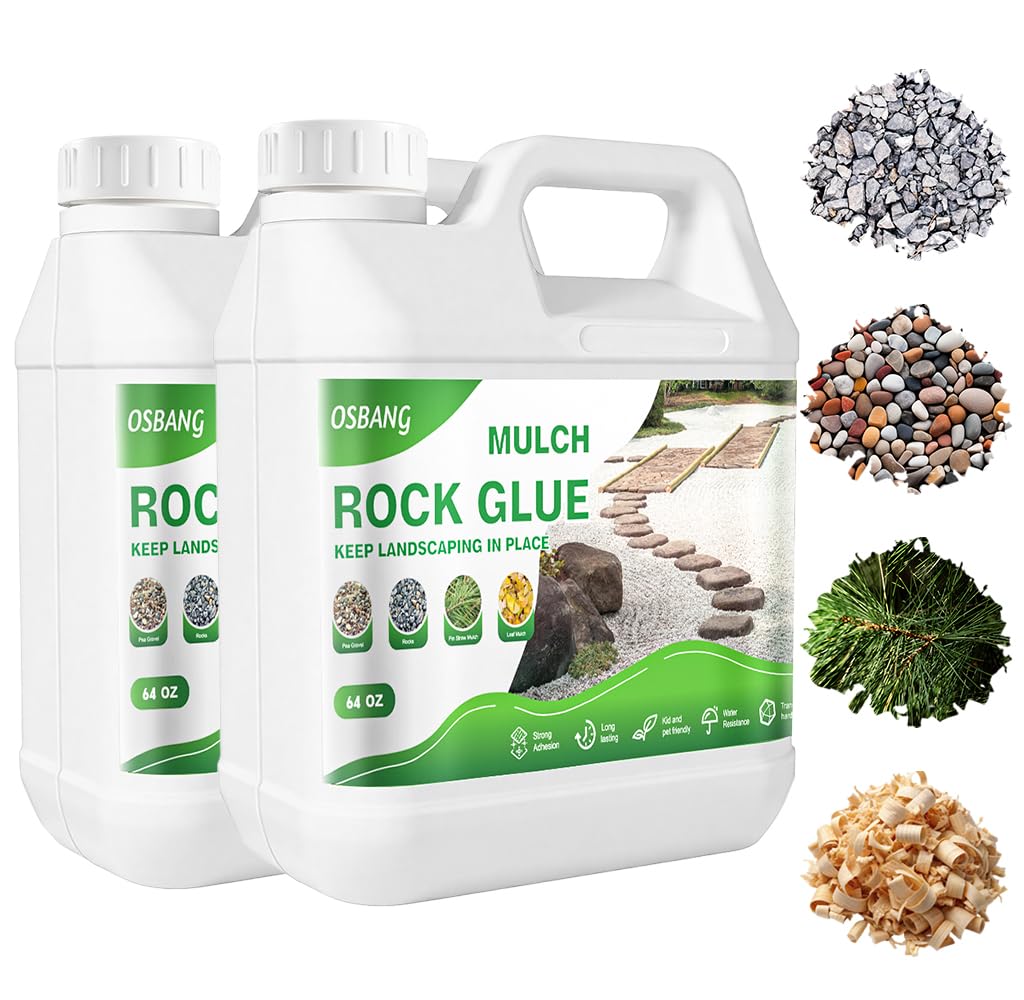 Rock Glue 1 Gallon/128 oz Liquid Rubber Mulch and Stone Binder for Driveways Garden Beds and Walkways Professional Landscape Solution (64oz×2)