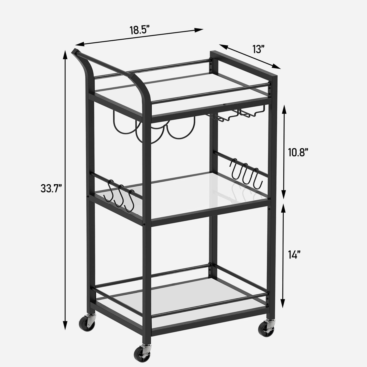 TUTOTAK Bar Cart, Home Bar Serving Cart with 3-Tier Mirrored Shelf, Wine Cart, Drink Cart, Mobile Kitchen Shelf, Black BC01BK034CA