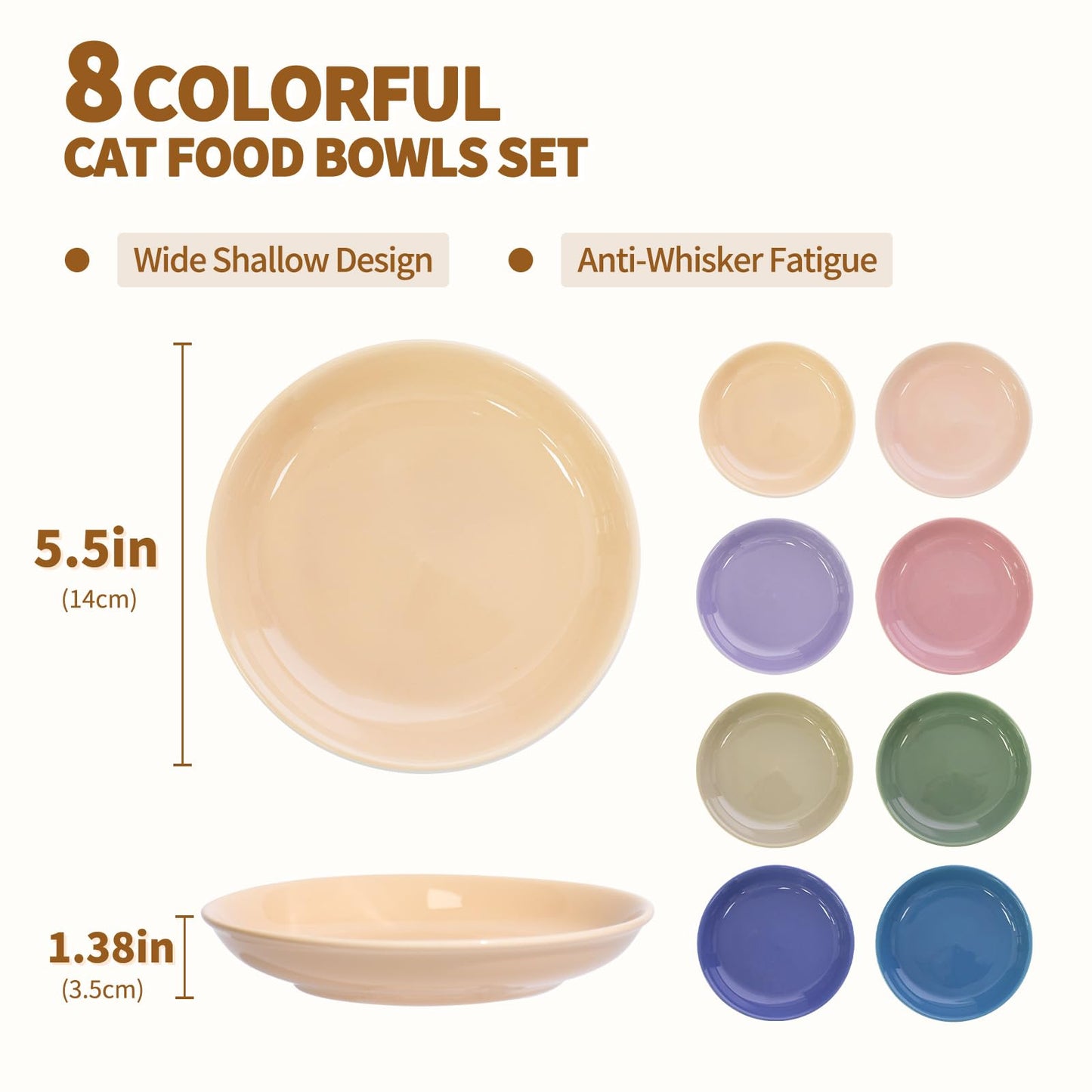 HSIGIO Ceramic Cat Food Bowl, Colorful Cat Bowls Whisker-Friendly, 5.9" Shallow Wide Kitten Plates, Easy to Clean Indoor Feeding Dishes