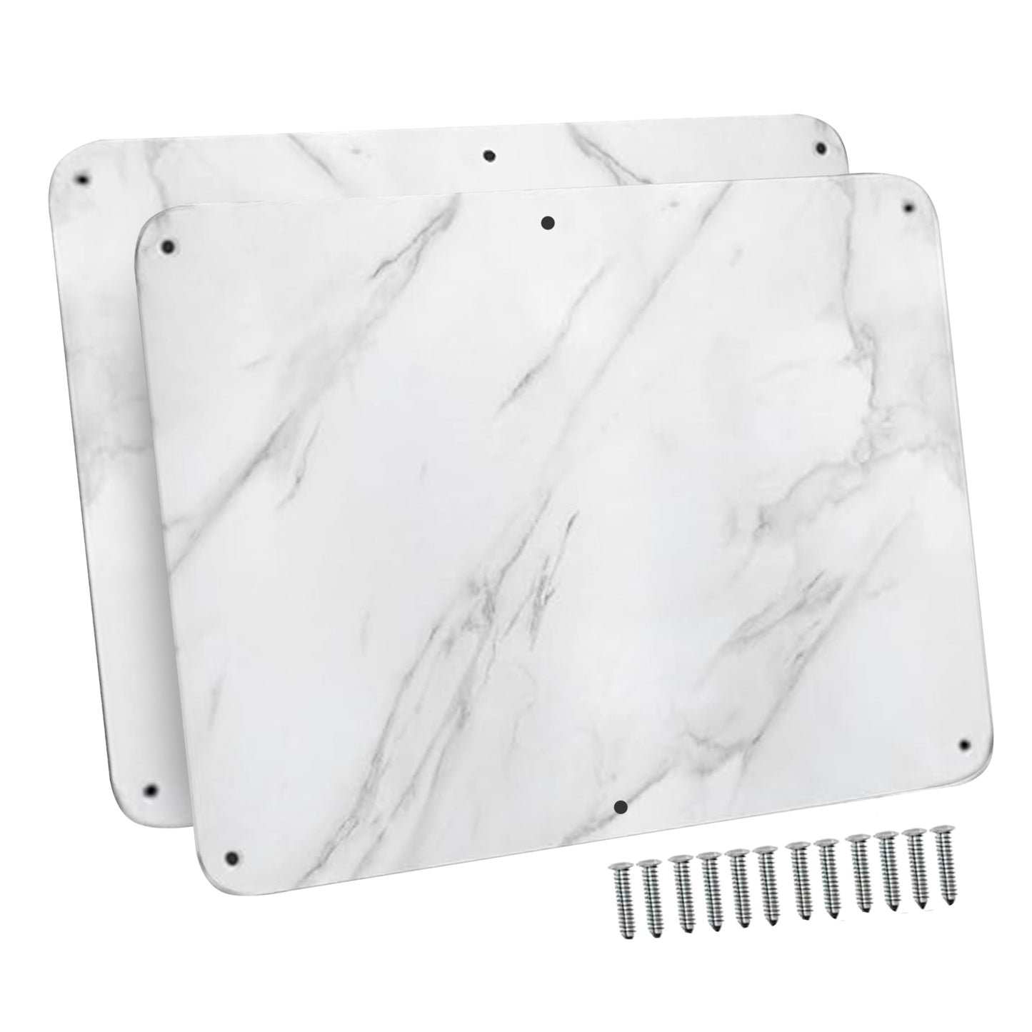 17.5inchX11.5inch Large Stainless Steel Plate for Magnets, 3M Adhesive Back, Mounting Screws, Ideal for Magnetic Shelf, Spice Holders, Fridge Magnets. Mount Anywhere! (Carrara Marble, 2 Pack)