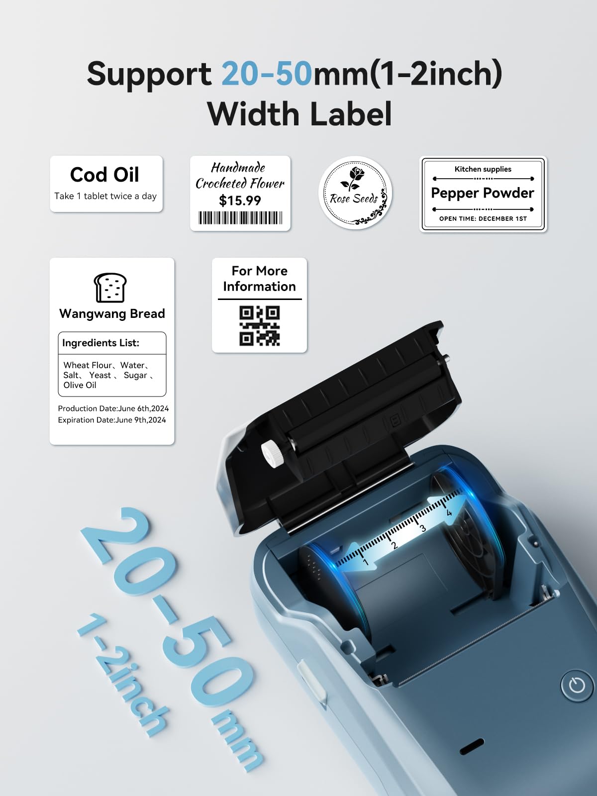 NIIMBOT B1 Label Maker Machine with 3 Tapes, 50x30mm/50x80mm/ 50x50mm Round Labels, Bluetooth Thermal Label Printer for Small Business,Office,Home,School (Blue, 1 Printer+3 Roll Label)