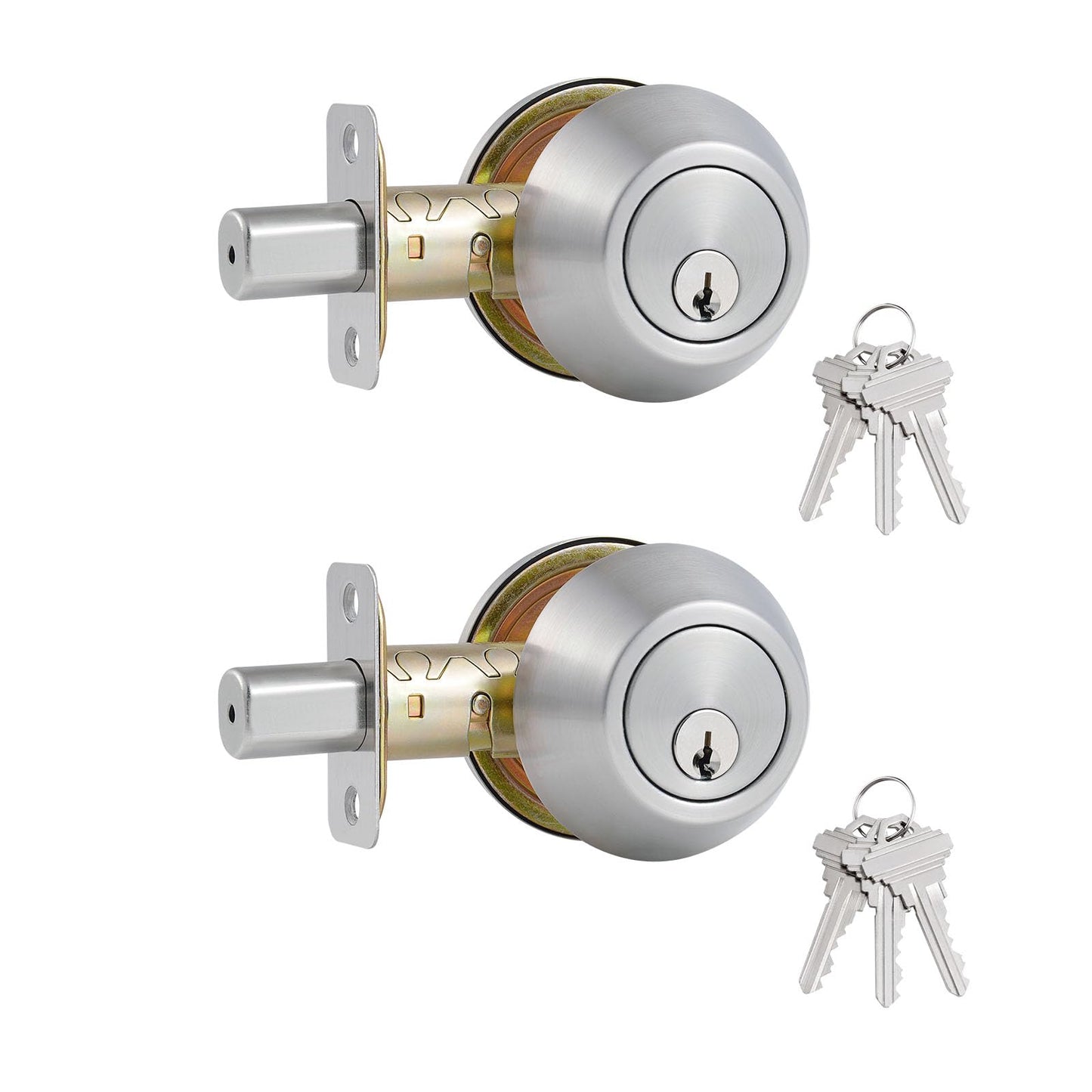 Comfhouse 1 Side Keyed Deadbolt Lock,Single Cylinder Dead Bolt, Satin Nickel Round Exterior Keyed Front Entry Inside Door Deadbolt, 2 Pack