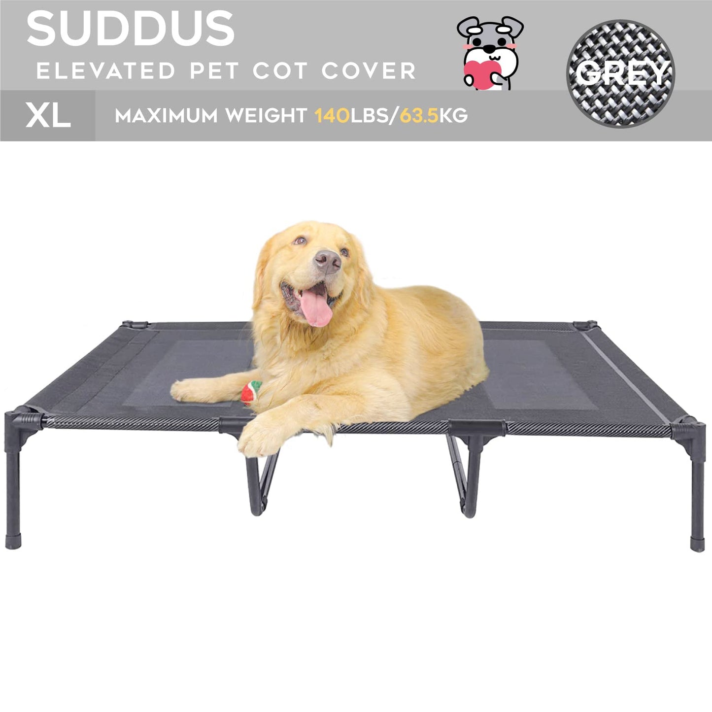 suddus Elevated Dog Bed Replacement Cover, Raised Dog Bed Chew Proof Easy to Clean, Breathable Elevated Pet Bed is Suitable for Indoor and Outdoor Use. Dog Cot are Not Included (XL/Grey)