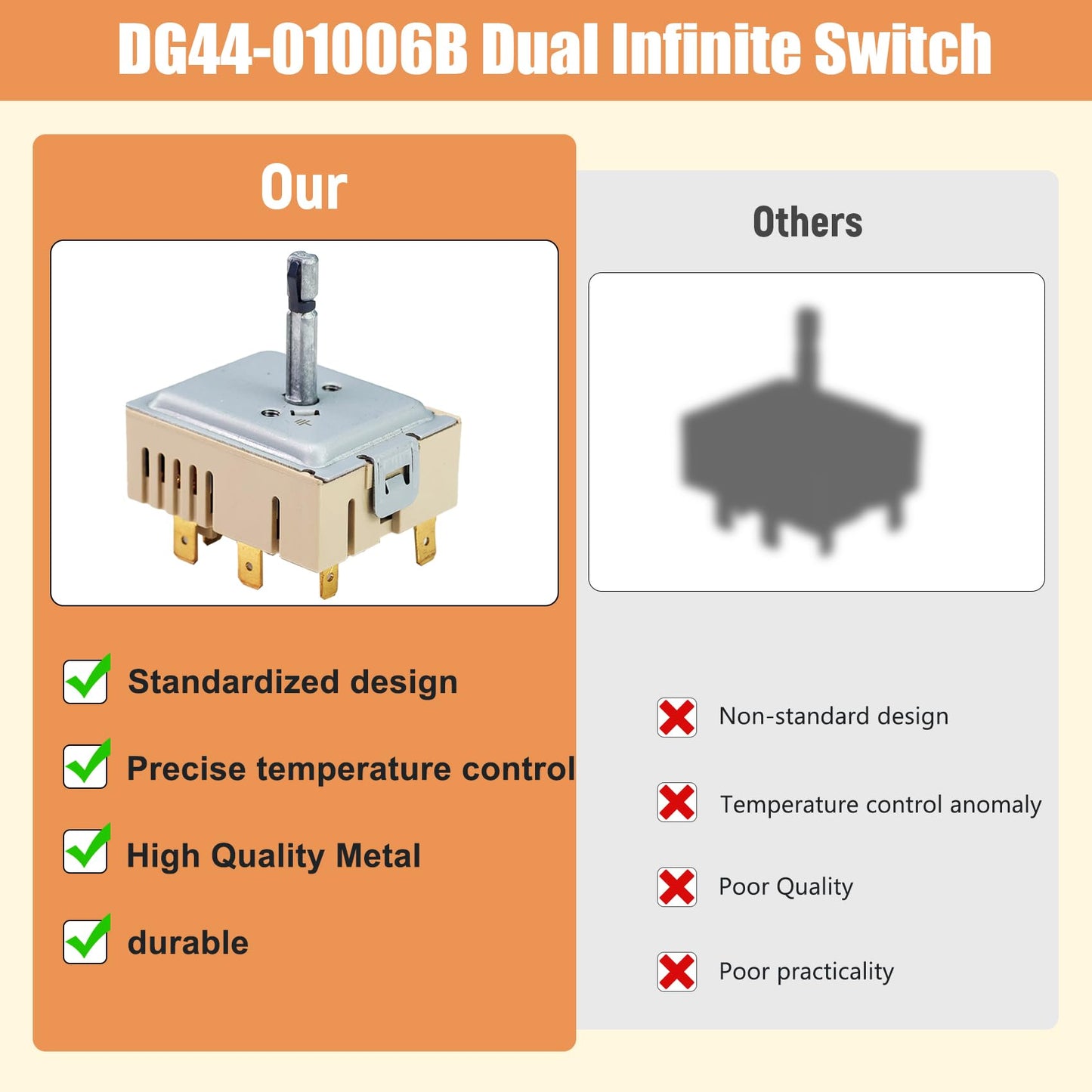 DG44-01006B PER001-12D Dual Infinite Switch Compatible with Samsung Range Surface Element Control, DG44-01006B Dual Infinite Switch Replaces for Samsung PER001-12D, for Stove Replacement Parts