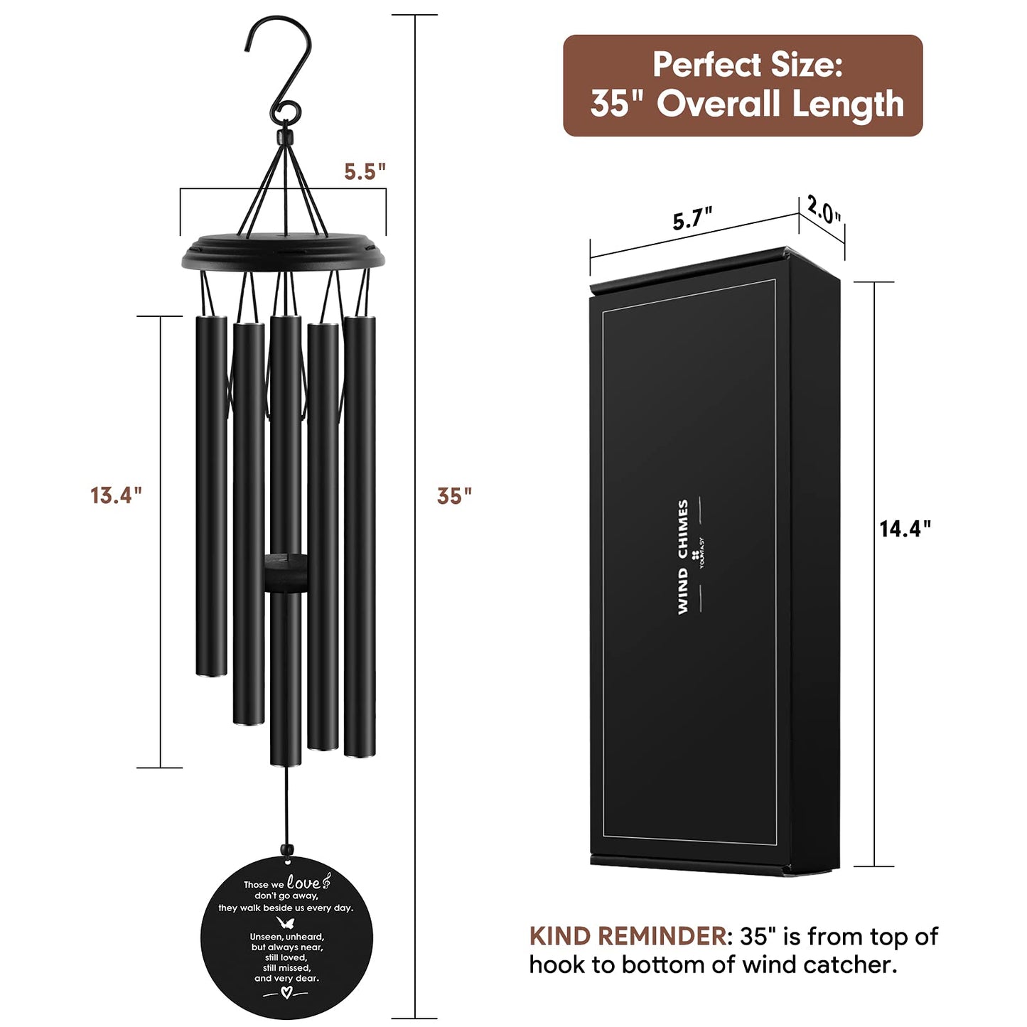 YOUNTASY Sympathy Wind Chimes, Memorial Wind Chimes for Loss of Loved One Prime, Windchimes in Memory of a Loved One, Loss of Father Mother Bereavement/Sympathy/Memorial Gifts for Remembrance, 35in