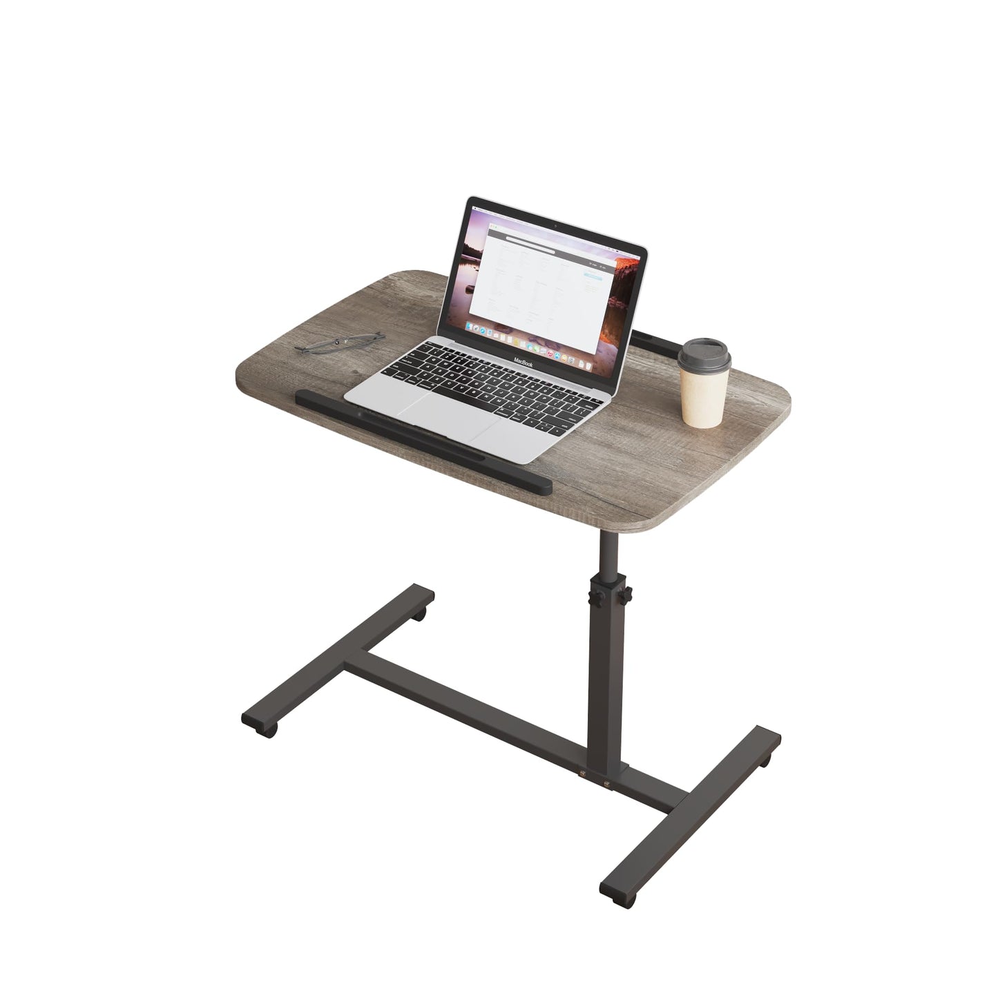 Furist Overbed Table with Wheels, Rolling Laptop Stand, Bedside Table, Hospital Bed Table, Height Adjustable Overbed Bedside Portable Desk for Sofa Bed Office (Grey)