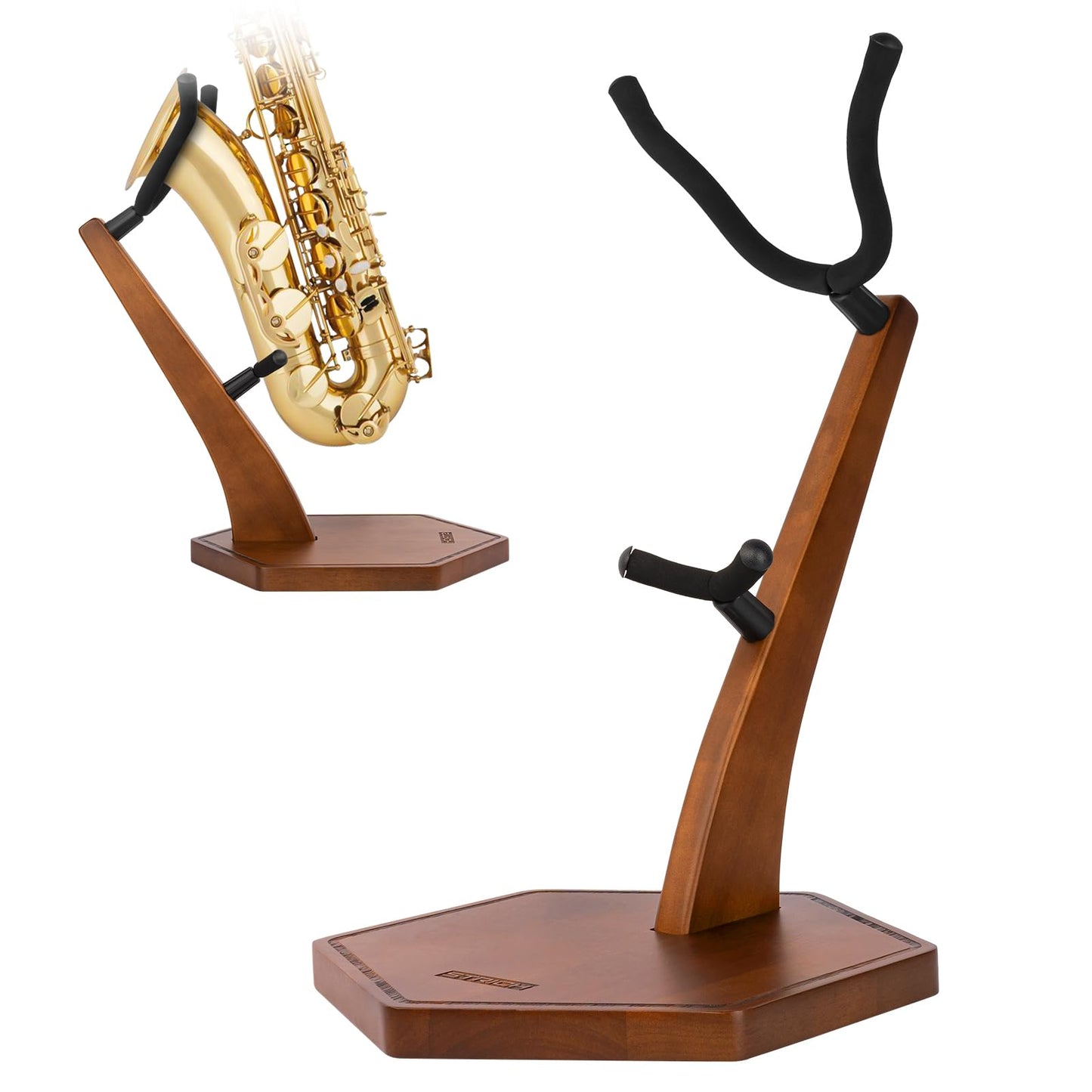 STRICH Wooden Saxophone Stand Display For Alto Tenor Sax, Handmade Solid Wood Floor Stand Holder Colour Walnut, Weighted Heavy Base (FH-4, Sax)