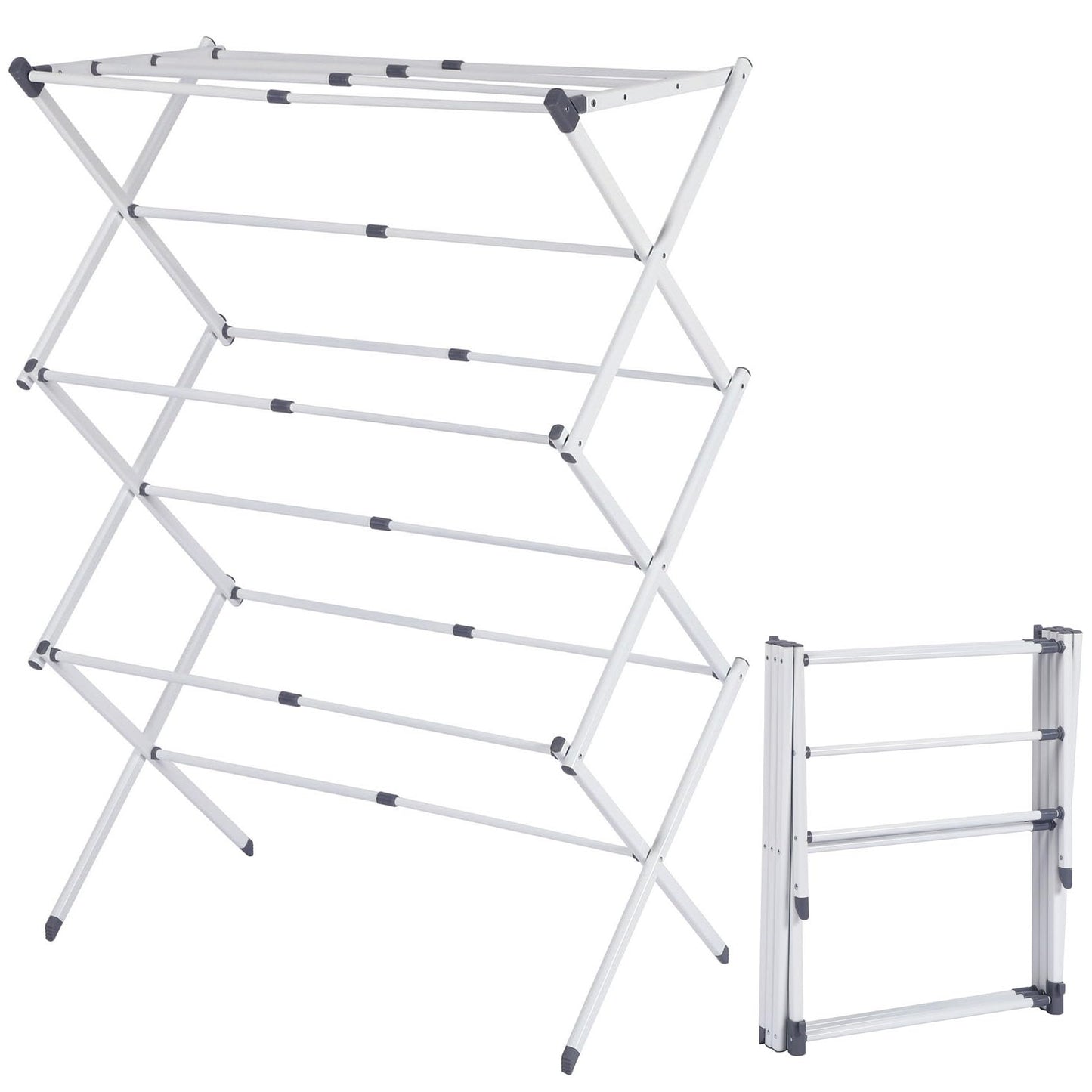 Stanz (TM) Large Expandable Clothes Drying Rack Fold Away Laundry Rack Collapsible 3 Tiers Clothes Drying Rack Steel Max. 30" / 76CM Long No Assemble Needed, Ready to Use
