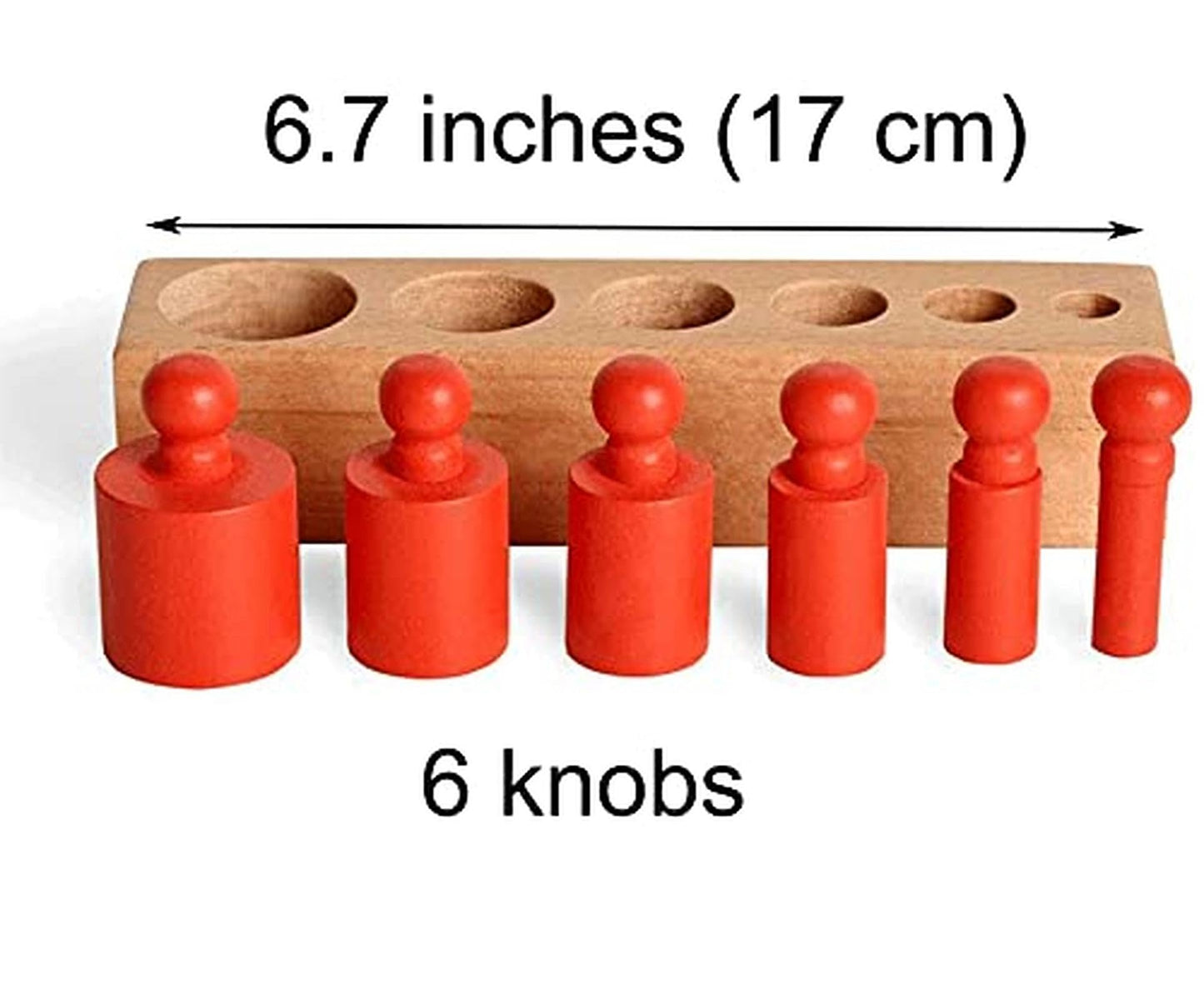 BOHS Montessori Knobbed Cylinders Blocks - 6 Pegs / 6.7 Inches - Colorful Wooden Early Home School Toys - 4pcs Set