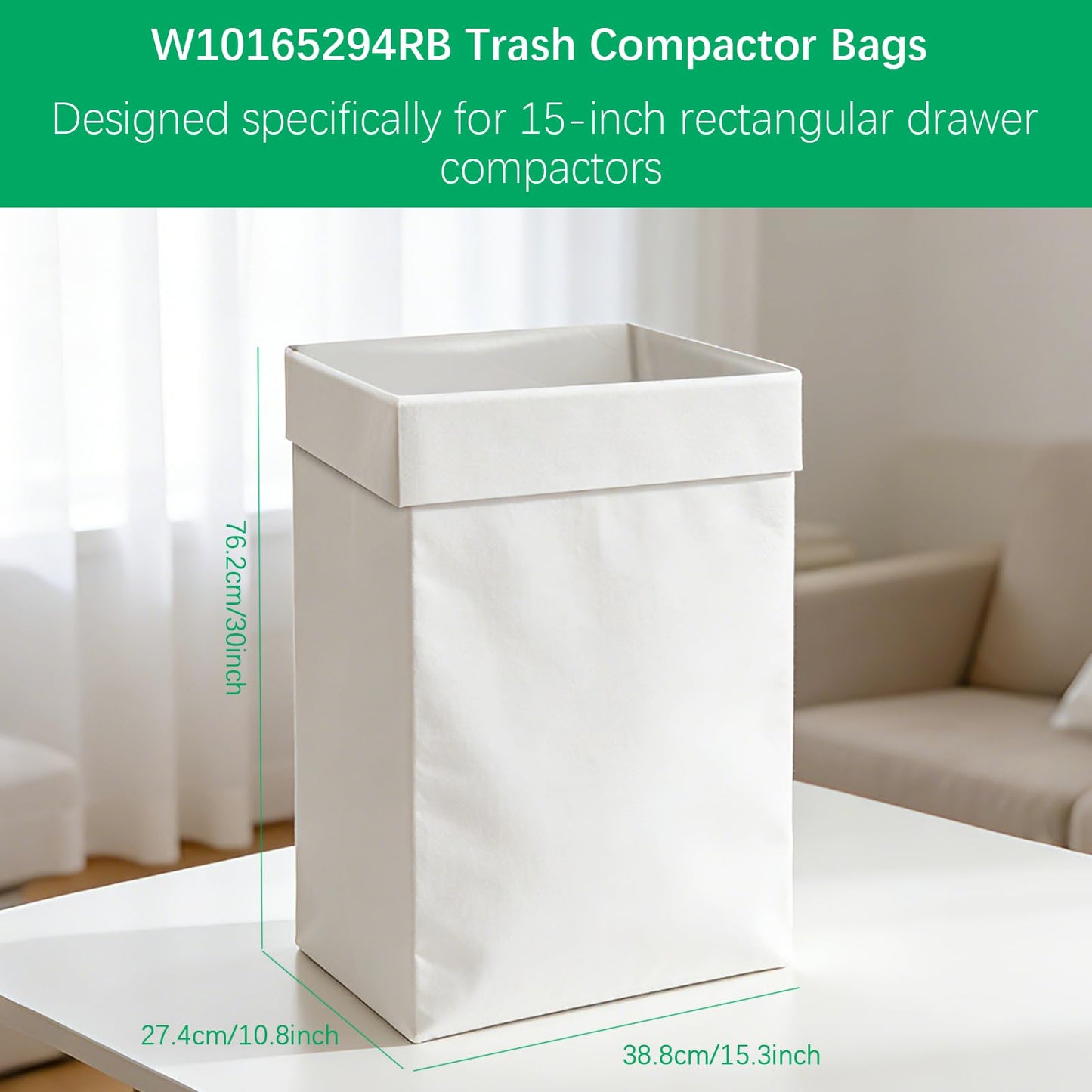 Dkaikai W10165294RB 2.6 mils Trash Compactor Bags,Fit 15 Inch Rectangular Drawer- Heavy Duty Trash Compactor Bags for Kitchen, Compatible with Whirlpool. (40)