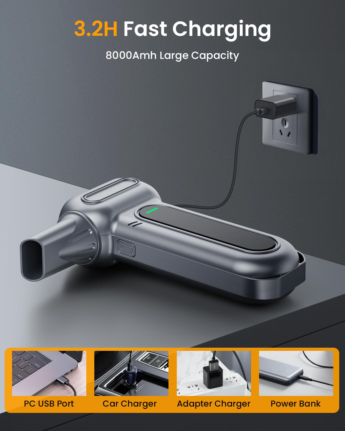 BANKKY Compressed Air Duster - 150,000RPM Turbo Jet Electric Air Duster, Rechargeable Cordless Mini Blower, 4-Speed LED Powerful Handheld Air Blower for Computer, Keyboard, Electronics & Car Cleaning