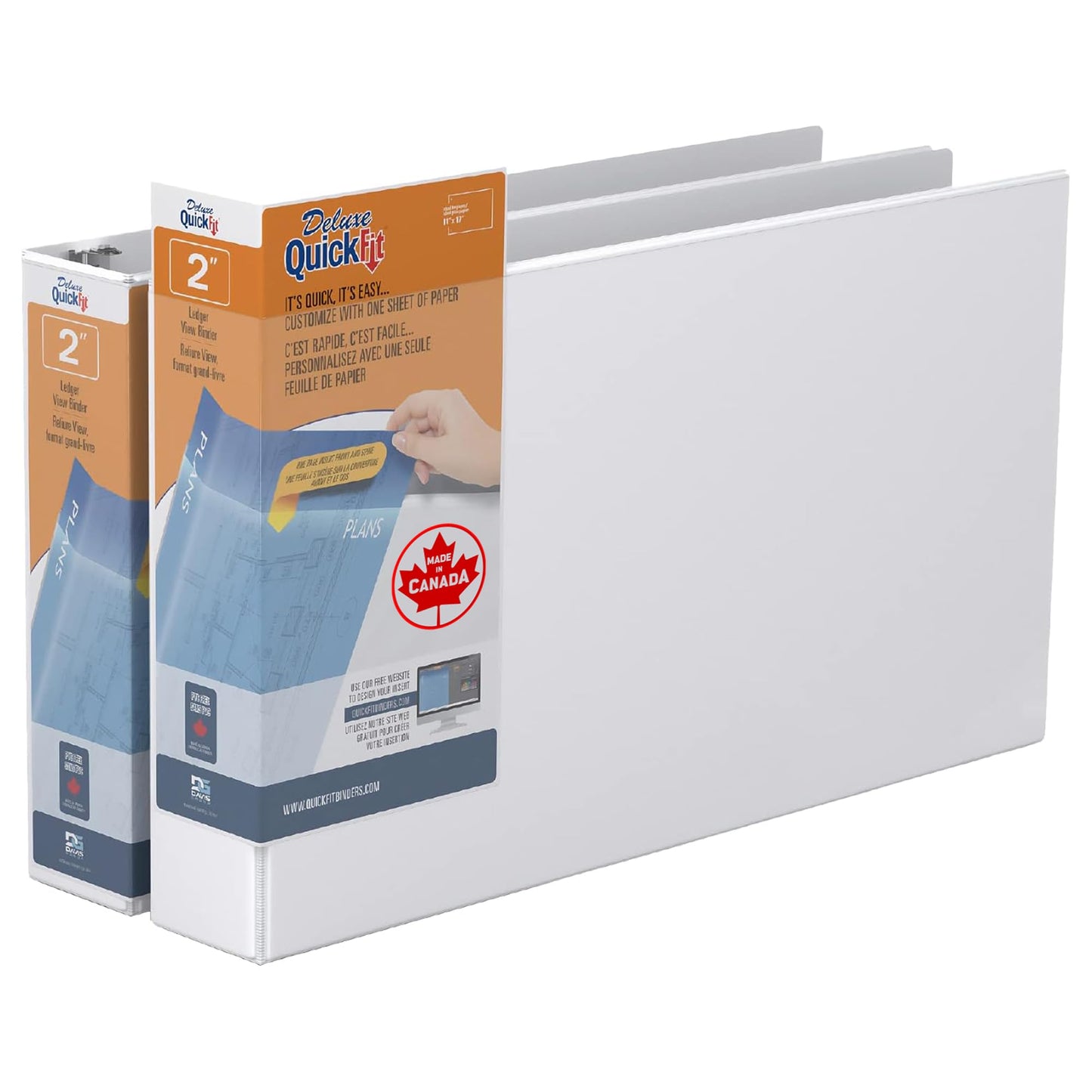 QuickFit Heavy Duty 11 x 17 Inch Spreadsheet View Binder, D Ring, White, 2 Pack, 2 Inch