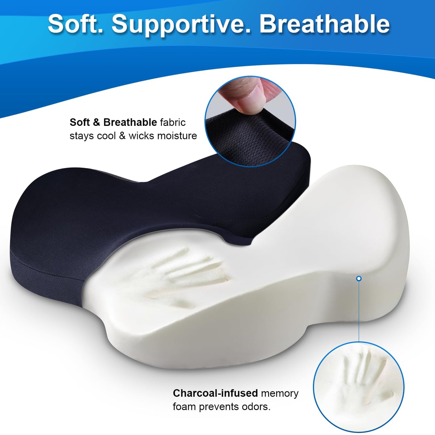 Memory Foam Seat Cushion for Office Chair Pressure Support Extra Large Size, Ergonomic Office Chair Seat Cushion for Tailbone, Car Seat Cushion Improves Posture & Support for Long Sitting Black