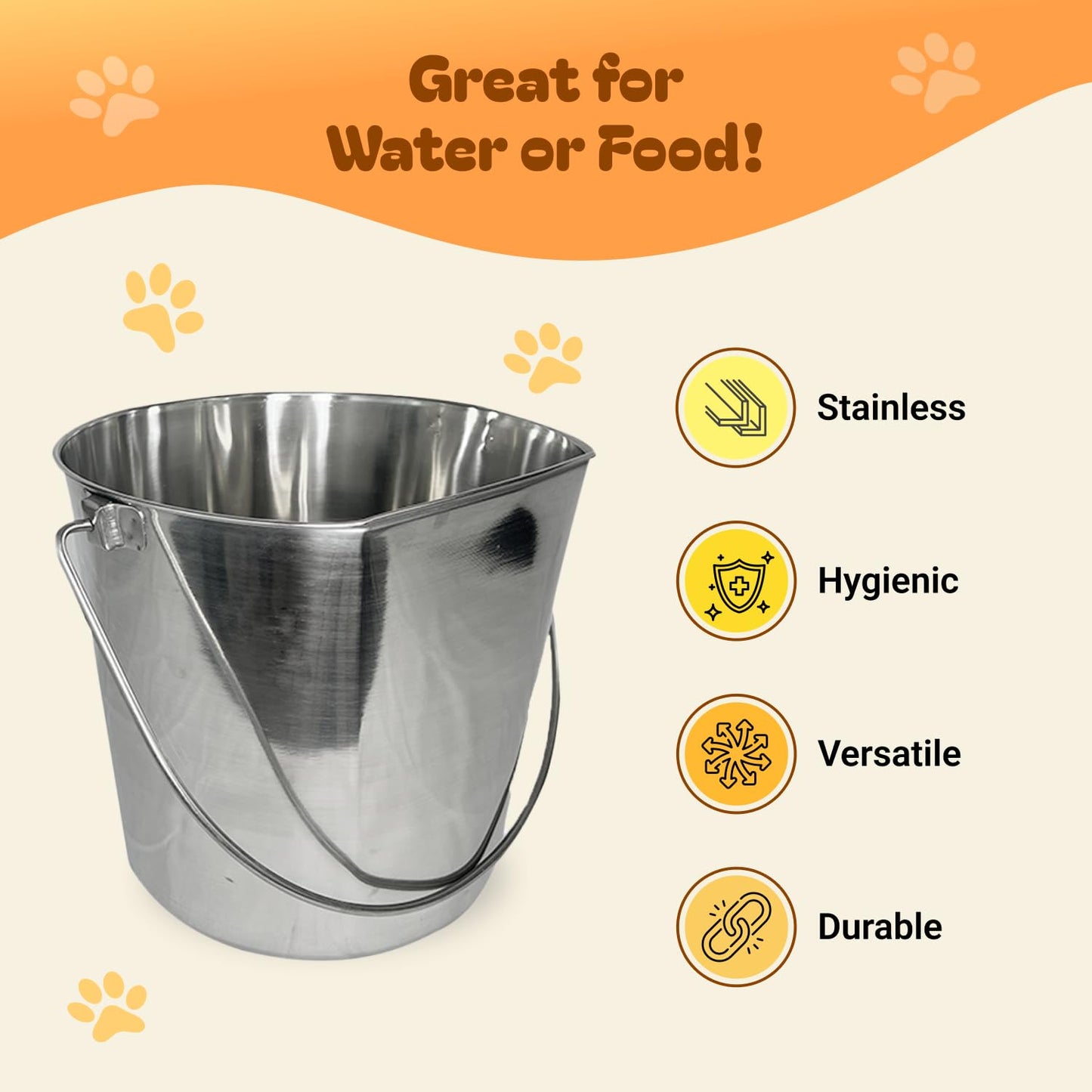 Advance PET Products 6 Quart Heavy Duty Stainless Steel Flat Side Bucket | Durable Food & Water Pail for Dogs, Cats, Kennels, Cages and Critter Crates | Multi-Purpose Bucket