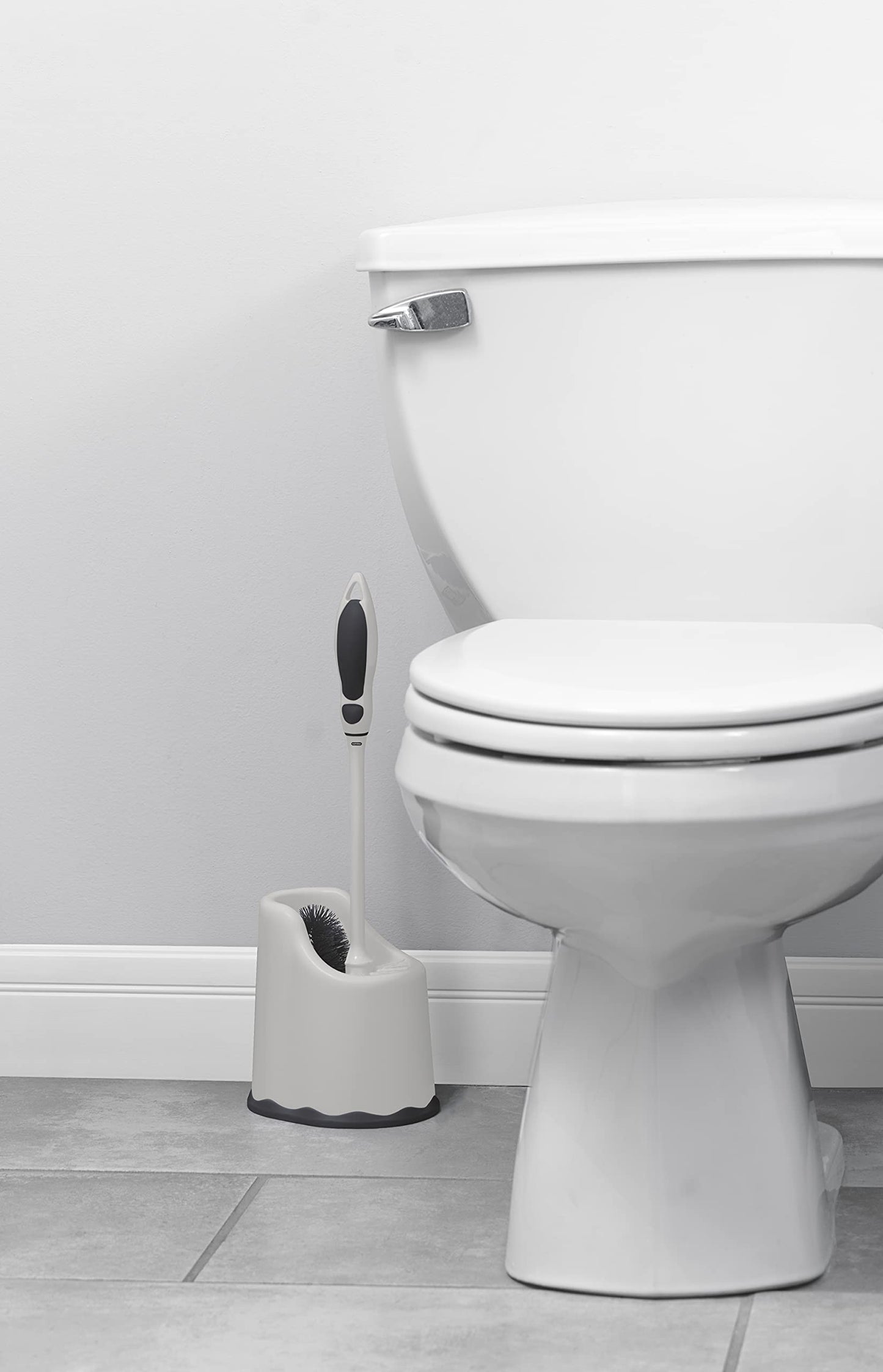 Superio Toilet Bowl Brush and Holder with Under Rim Cleaner for Bathroom, Toilet Brush and Caddy with Non Scratch Bristles and Under Rim Lip Brush