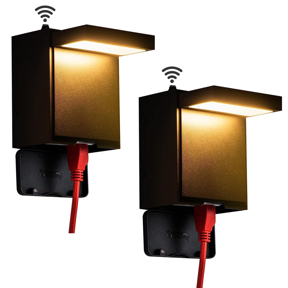 2 Pcs Dusk to Dawn Outdoor Wall Light with GFCI Outlet,Modern LED Outdoor Porch Light with Outlet Built-in,3000K Warm Yellow Outdoor Sconce,IP66 Waterproof Wall Mount External Security Light(2 Pack)