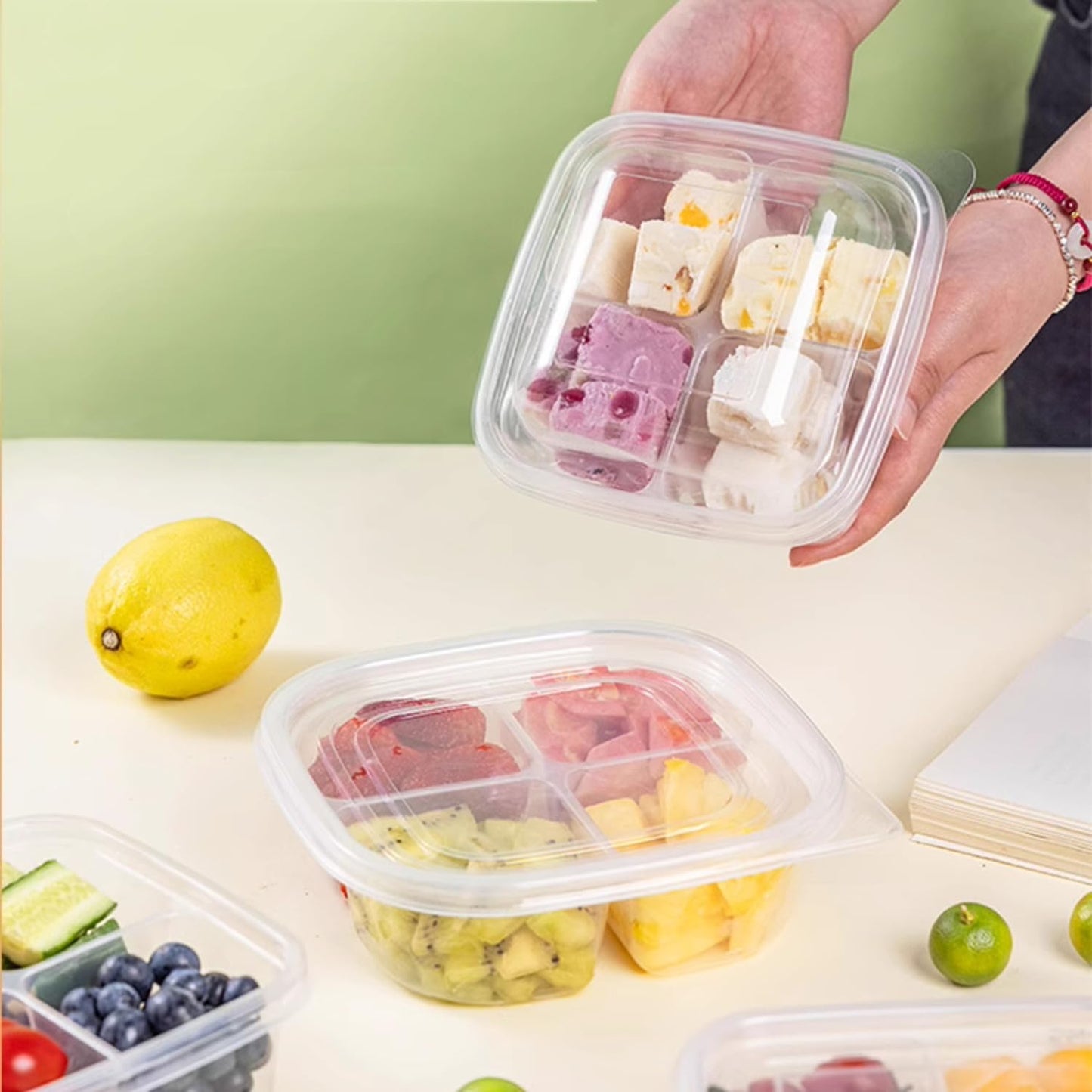 50 Pack Reusable Lunchable Containers with Lids, 4 Compartment Snack Containers Clear Plastic Snack Pack Container for Kids Adults Meal Prep, Food, Snacks, Lunch, Grab and Go