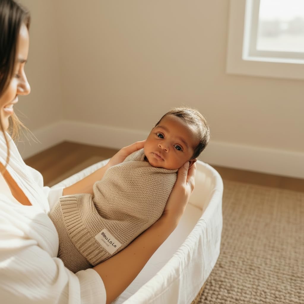 Bleu La La Luxury Organic Cotton Lightweight Knit Baby Blanket (05 - Heritage - Oatmeal)