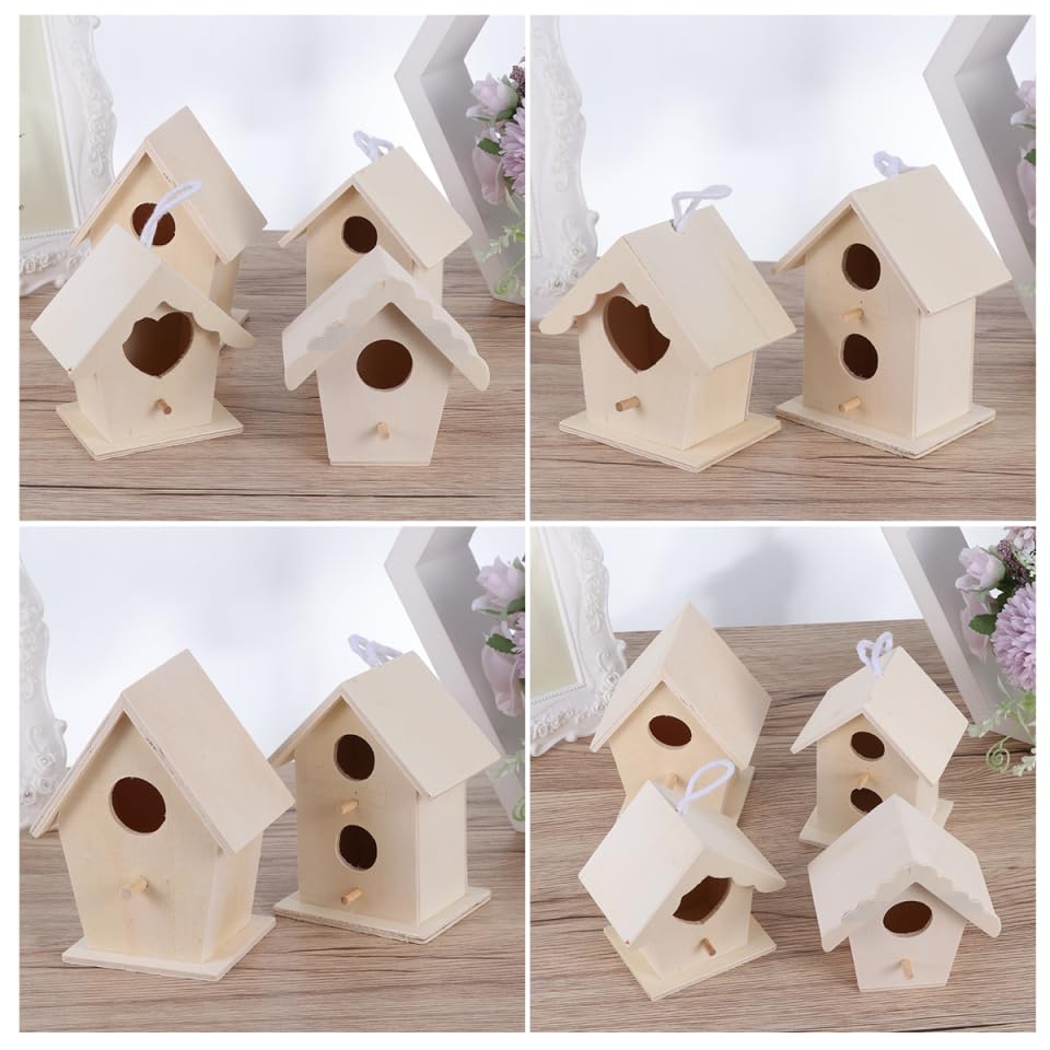 CIMAXIC 5Pcs Wooden Bird Nest Ornaments DIY Unfinished Birdhouses for Painting and Decoration Natural Wooden Craft for Small Birds Outdoor Garden Decor