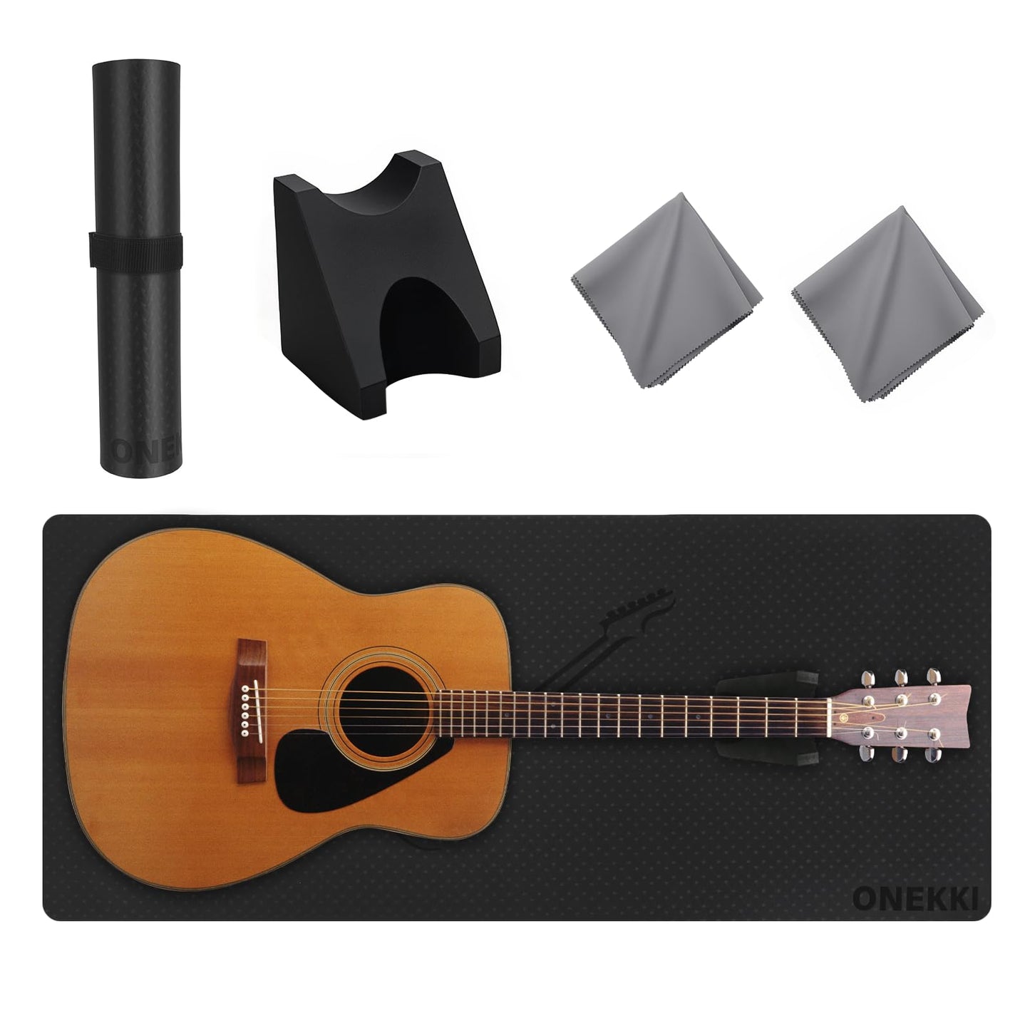 ONEKKI Guitar Neck Rest and Guitar Mat, Guitar Repair Kit with Dual Heights Support, Guitar Tools Setup and Maintenance Work Mat for Electric Guitar Bass Banjo Mandolin Ukulele