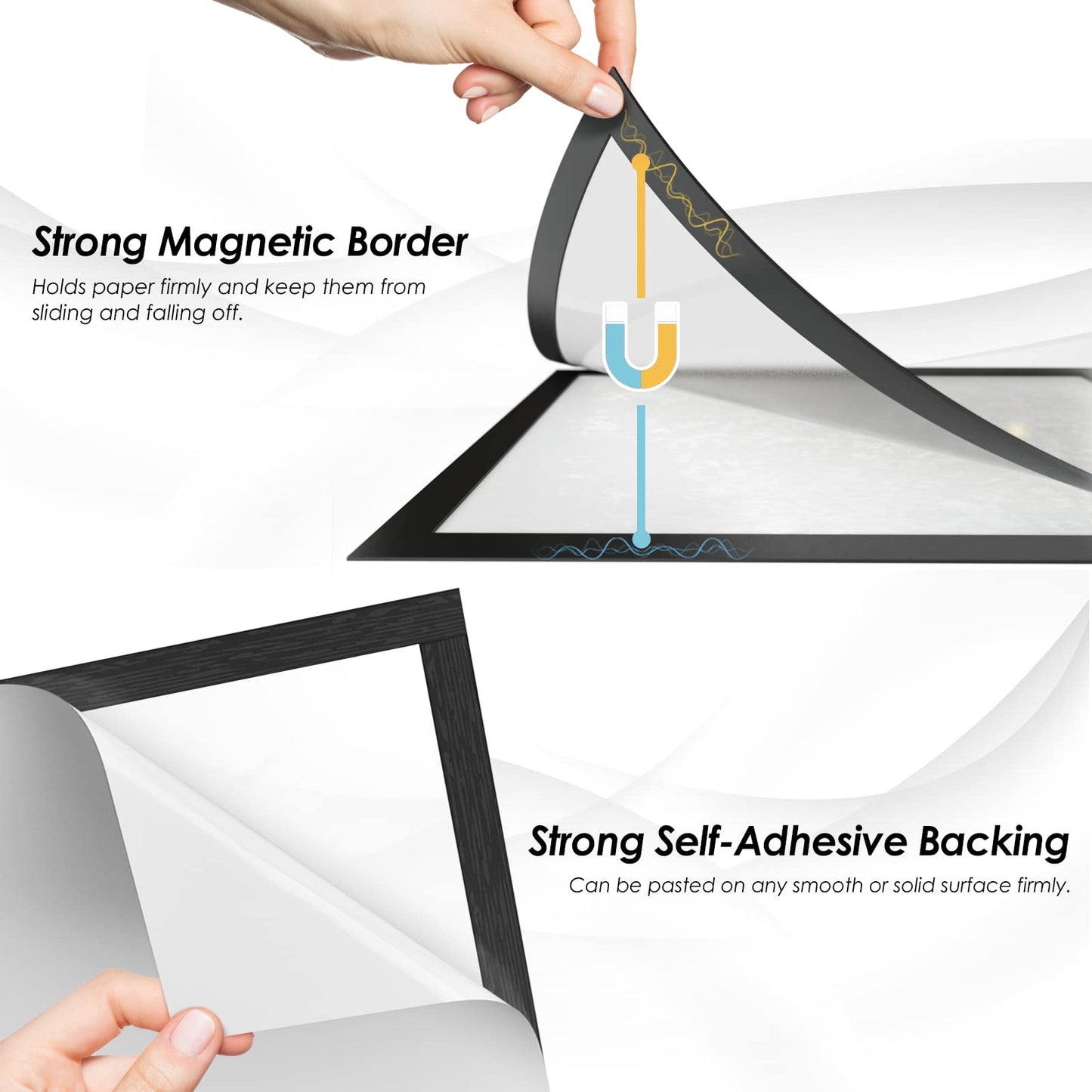 MaxGear 10 Pack Magnetic Sign Holder 11 x 17 with Magnetic Border，Self Adhesive Wall Mount Sign Holder Display Picture Frames Window Document Poster Paper Flyer Holder for Home Office Store
