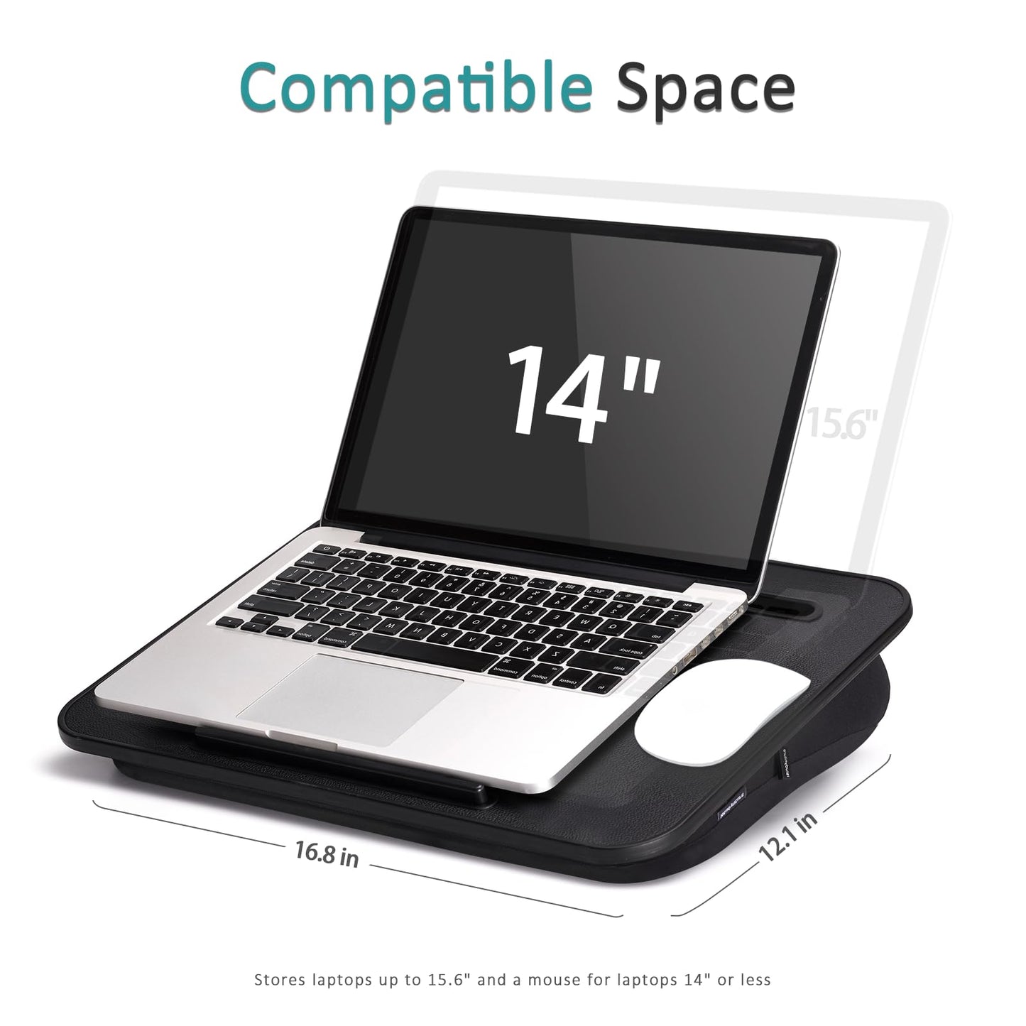 Lap Desk, Portable Laptop Lap Desk with Pillow Cushion, Fits up to 15.6 inch Laptop, Laptop Stand with Device Ledge and Phone Holder, for Home Office, Black, ISTUDYNITURE(Small)