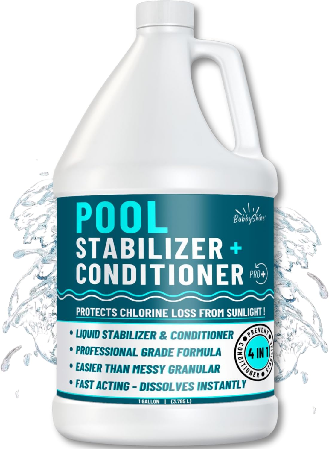 BubbyShine, Pool Stabilizer - Cyanuric Acid Pool Stabilizer, Liquid Chlorine Stabilizer for Pool Chemicals, Swimming Pool Conditioner Stabilizer, Pool Stabilizer for Salt Pool & Chlorine, 1 Gallon