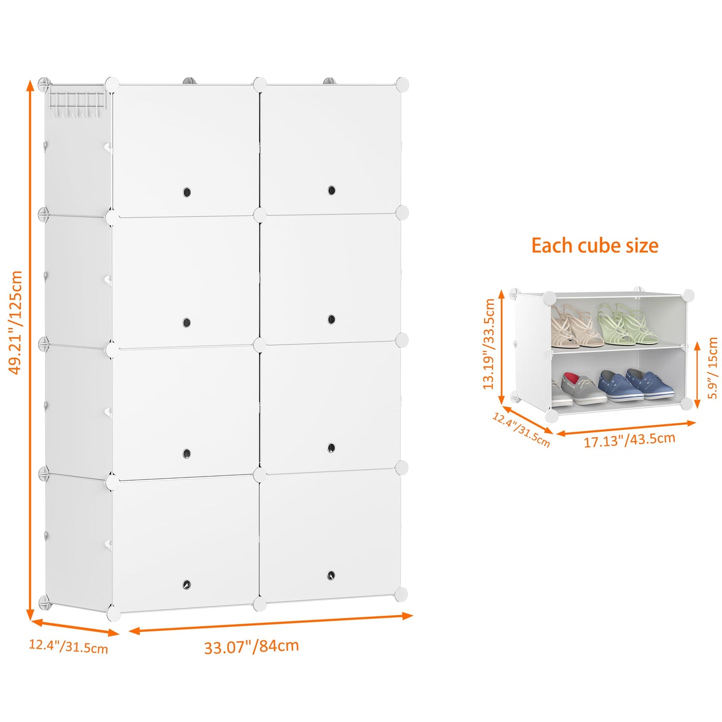 Shoe Rack, 8 Tier Shoe Storage Cabinet 32 Pair Plastic Shoe Shelves Organizer for Closet Hallway Bedroom Entryway
