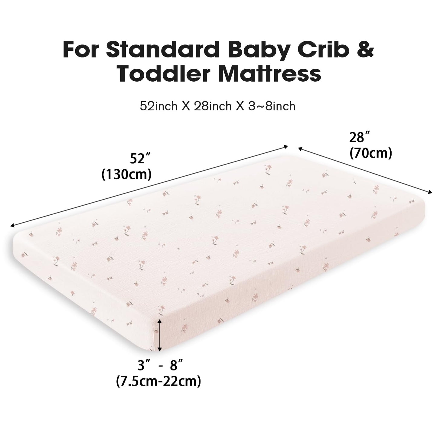 Little Grape Land Muslin Crib Sheets, 100% Cotton Sheets 2 Pack for Standard Crib and Toddler Bed Mattress, 52"x28" Soft Breathable Neutral Crib Sheets Fitted for Boys Girls(Fog Flower)