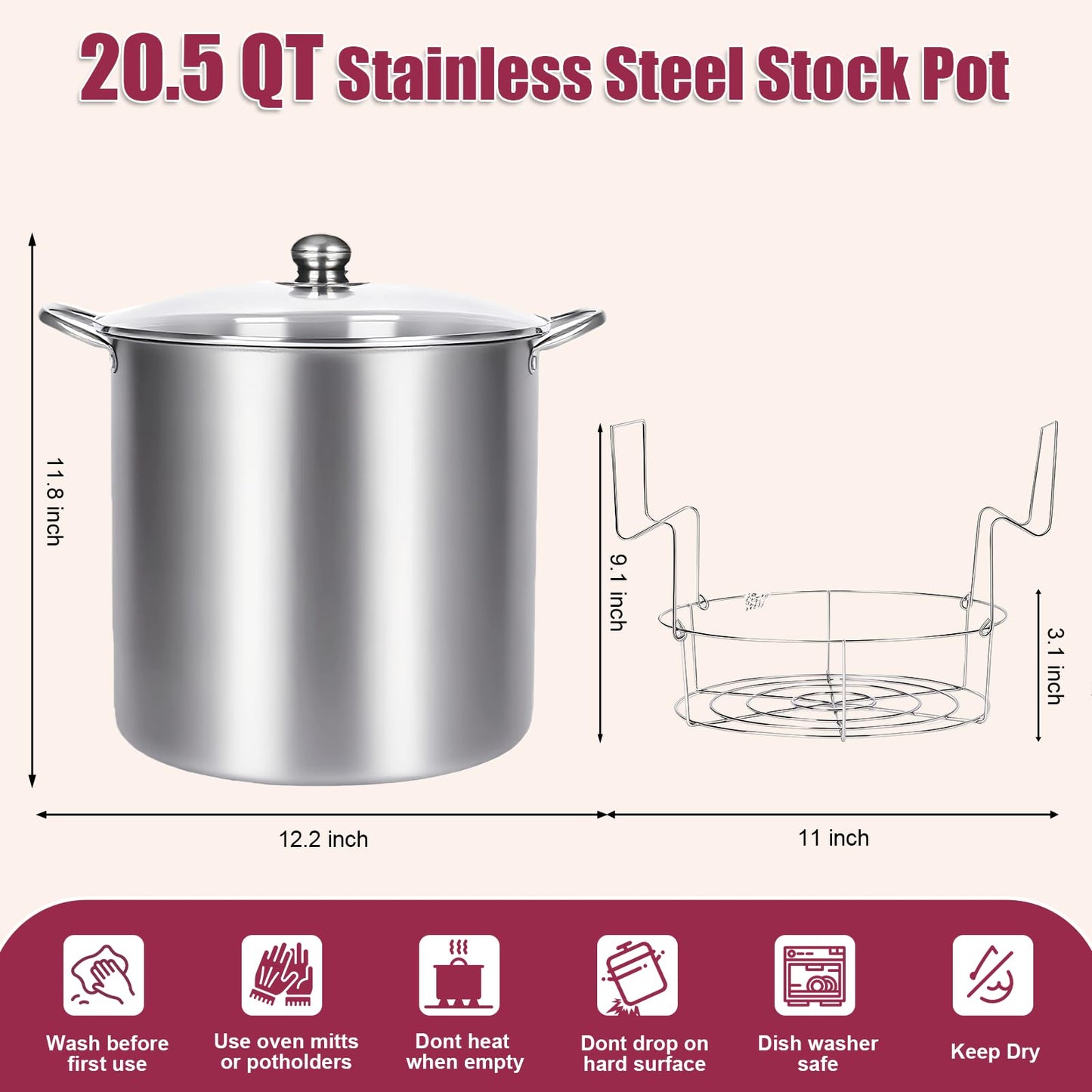 Canning Pot-8 Pieces Stainless Steel Canning Supplies Starter Kit with Lid, Rack & Canning Tools Set, Water Bath Canner for Beginner(20.5 QT)